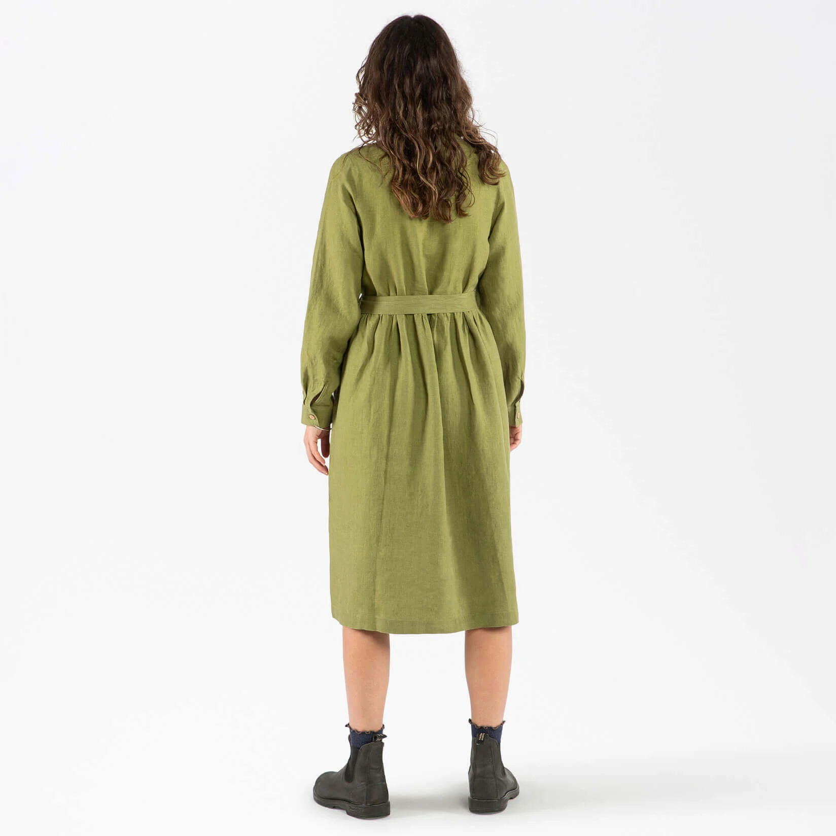 Women's Linen Belted Dress - Cardamom - Image 5