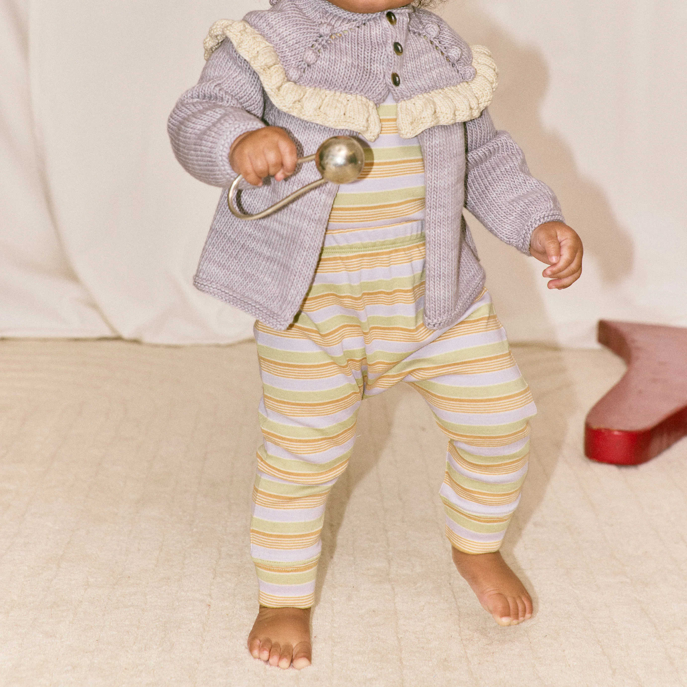 Baby Pima Cotton Leggings - Mist Avenue Stripe - Image 2