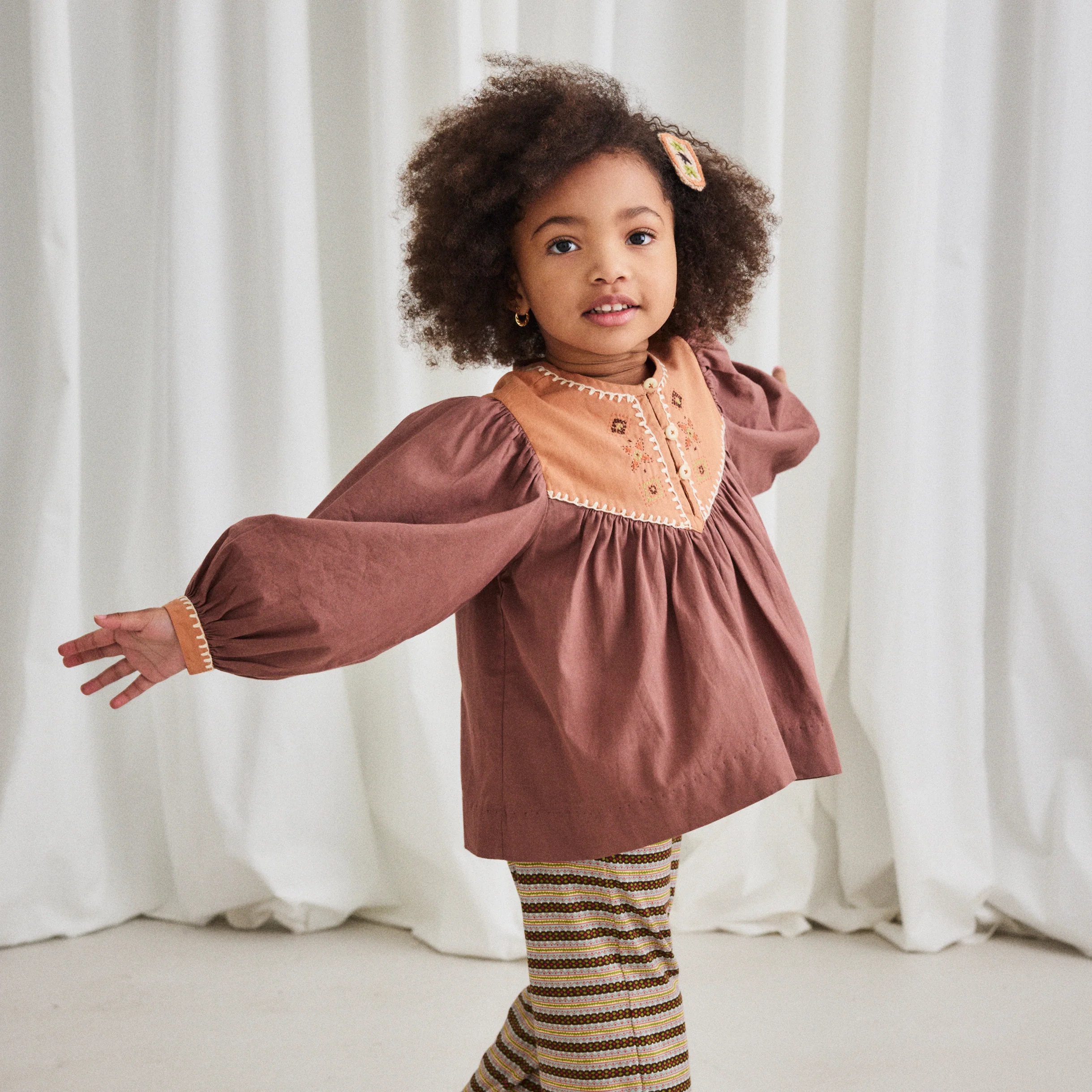 Kids Cotton Poplin Bettina Top - Mousse - Image 5
