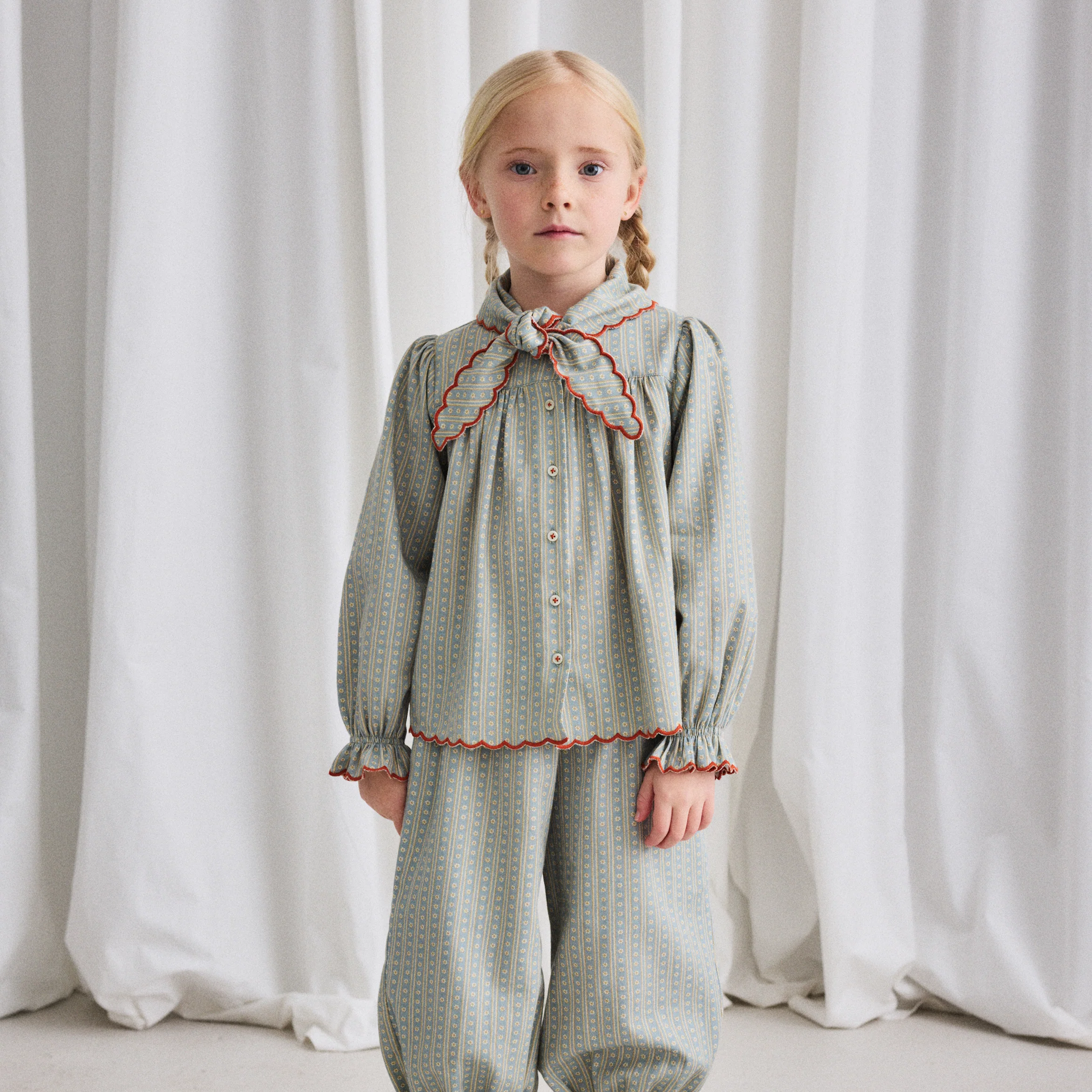 Kids Cotton Twill Miki Top - Overcast Little House Floral