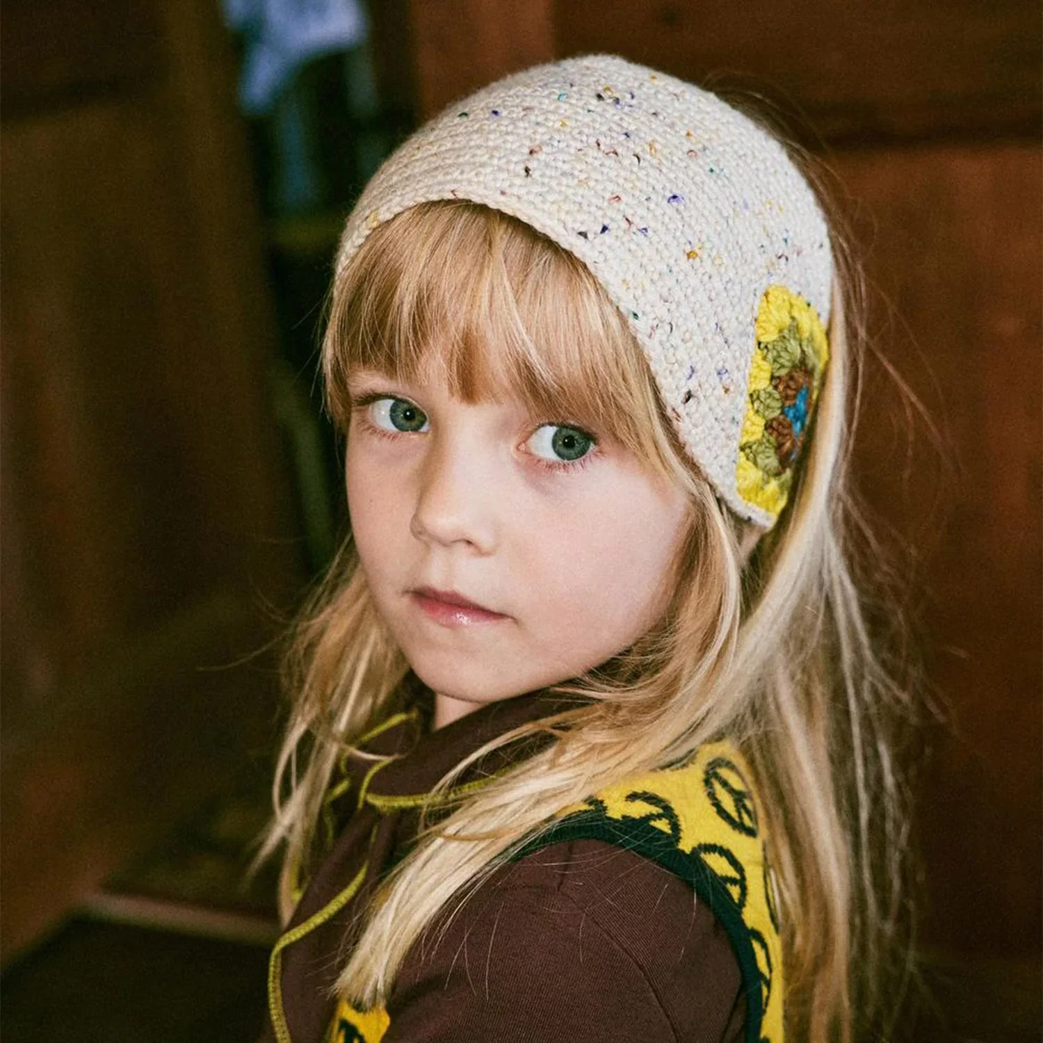 Kids Hand Crochet Merino Wool Headwarmer - Iris Confetti - Image 8