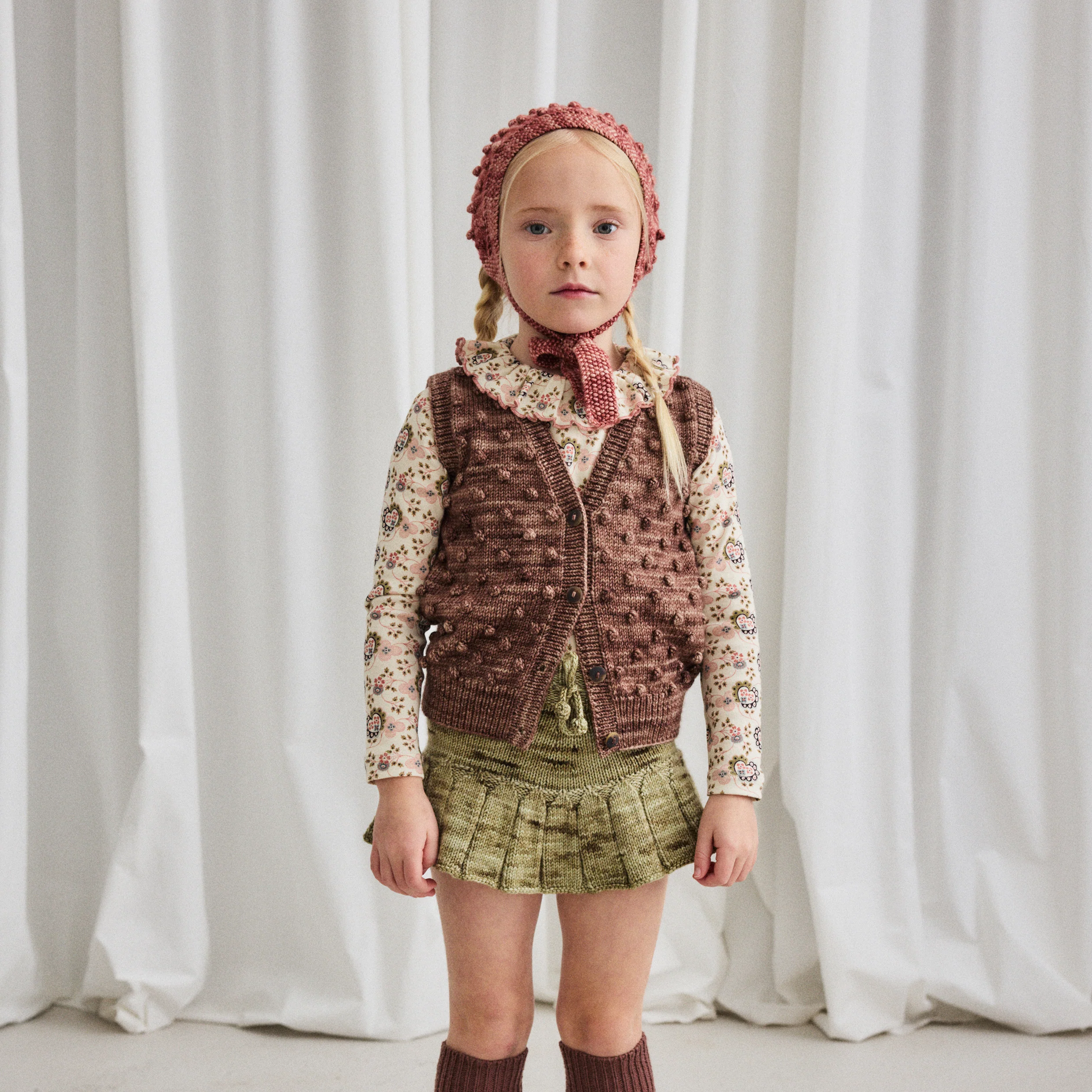Kids Handknit Merino Wool Augie Popcorn Vest - Affogato