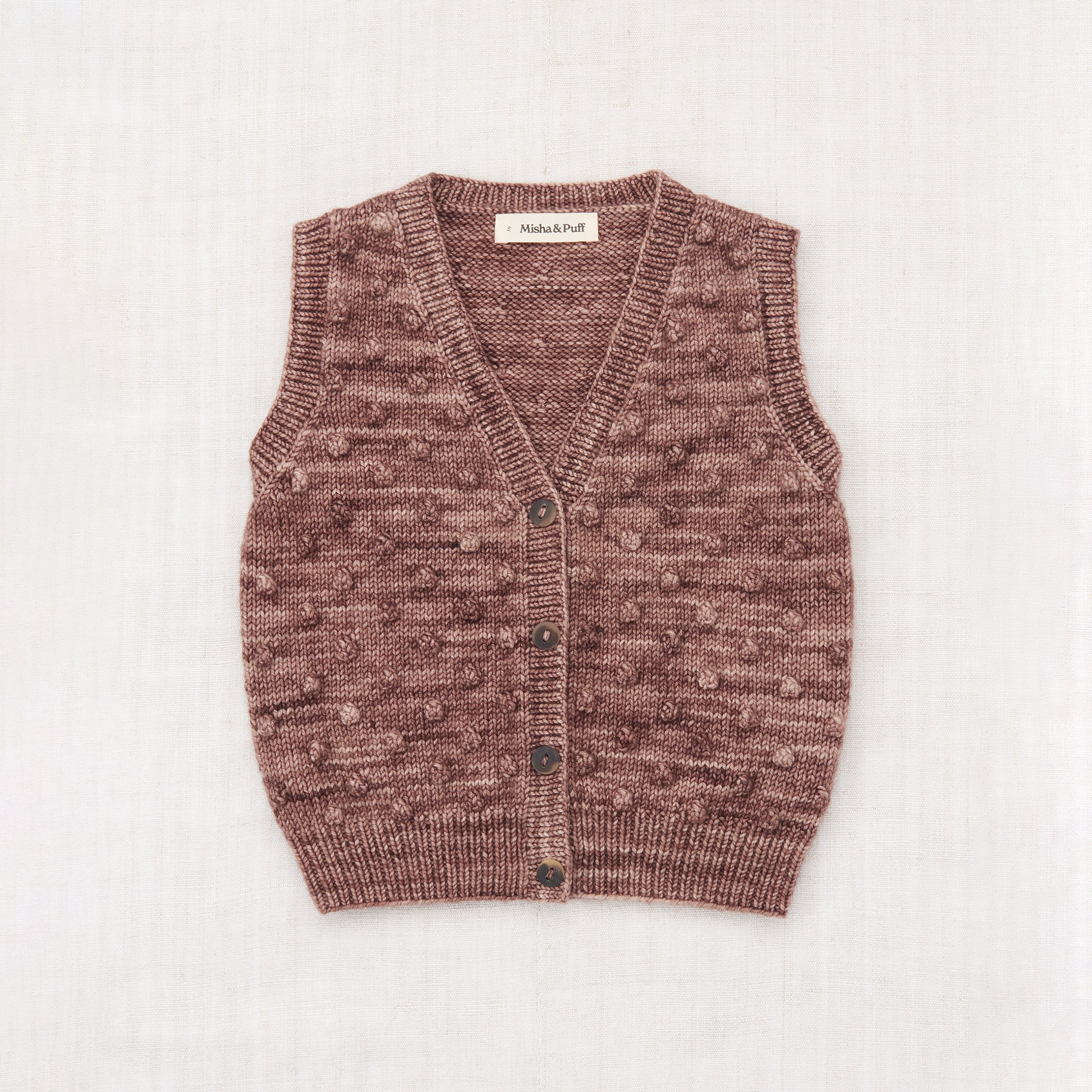 Kids Handknit Merino Wool Augie Popcorn Vest - Affogato - Image 2