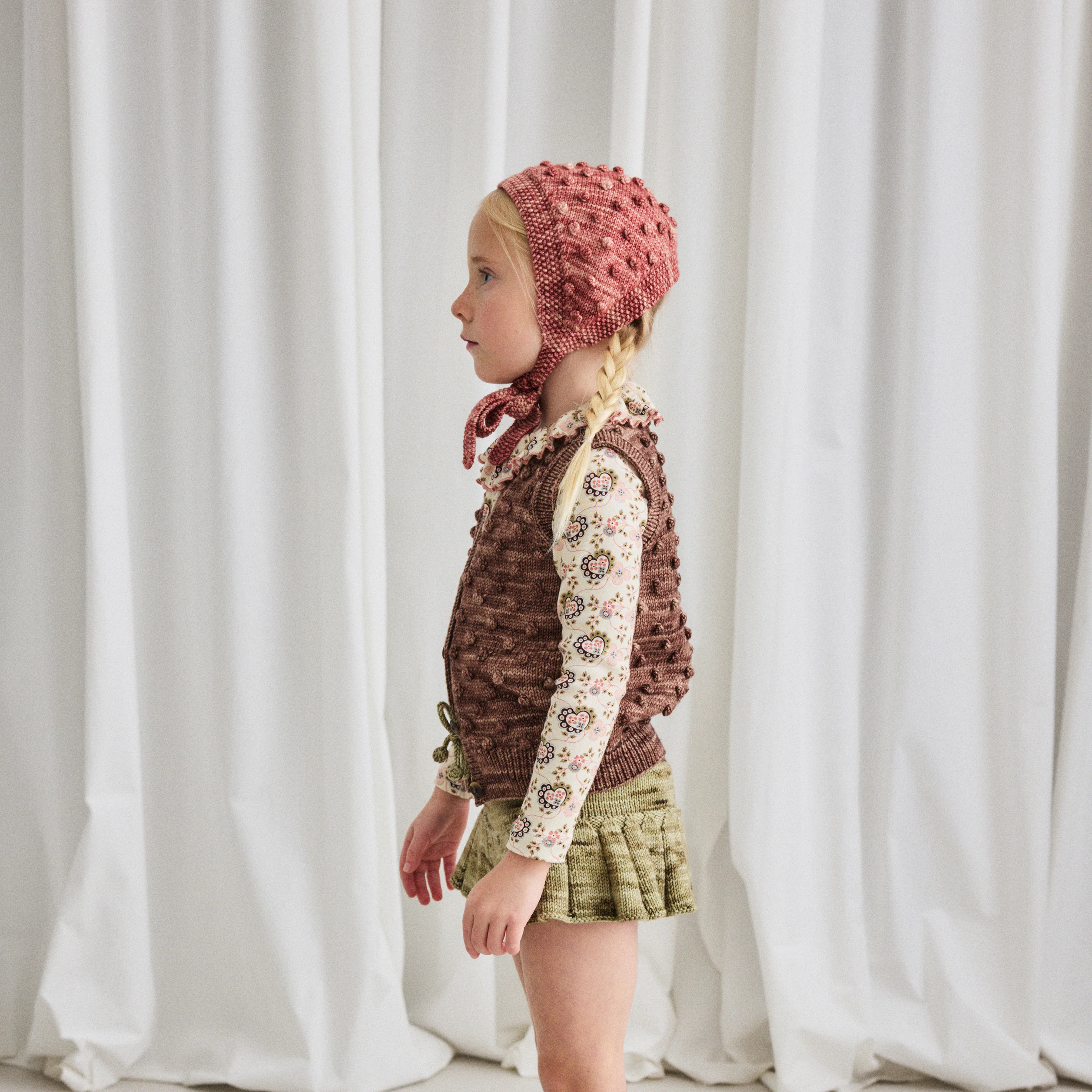 Kids Handknit Merino Wool Augie Popcorn Vest - Affogato - Image 3