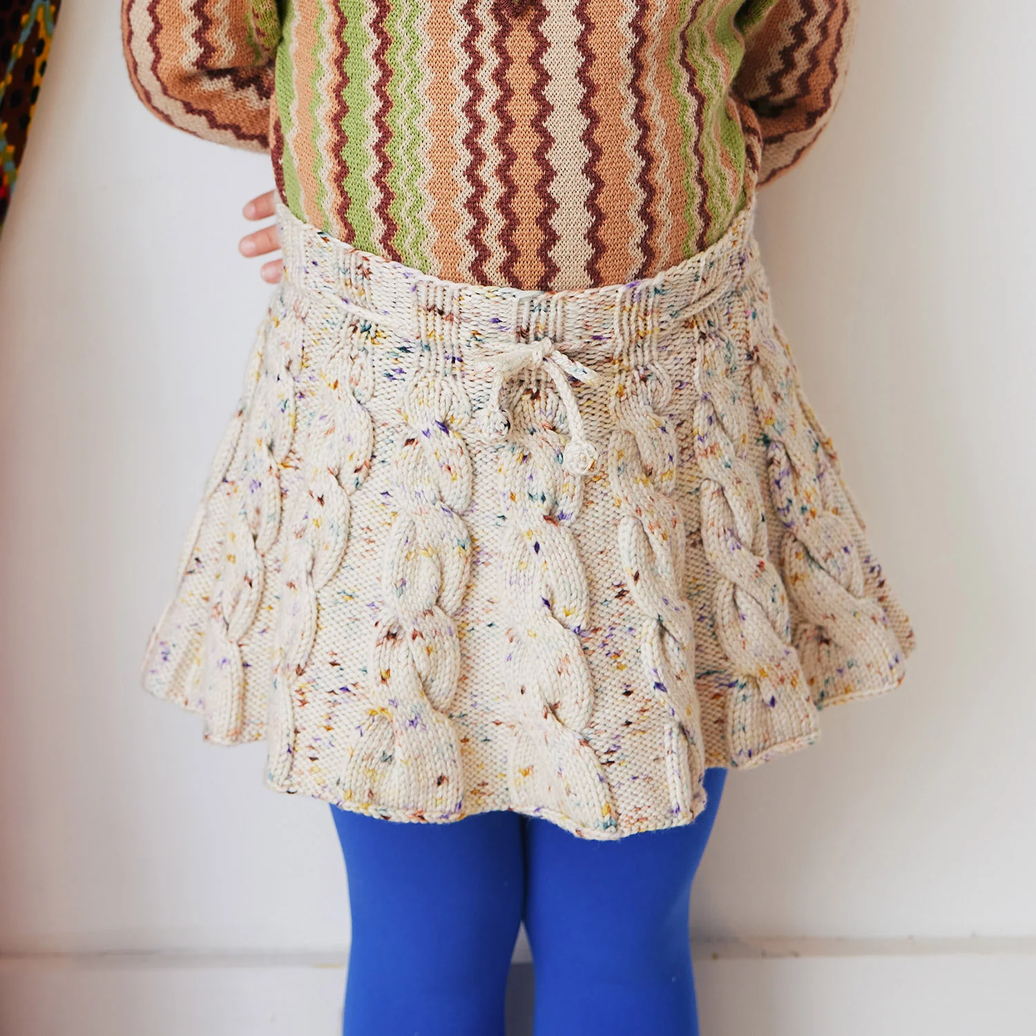 Kids Handknit Merino Wool Cable Skating Skirt - Iris Confetti - Image 3