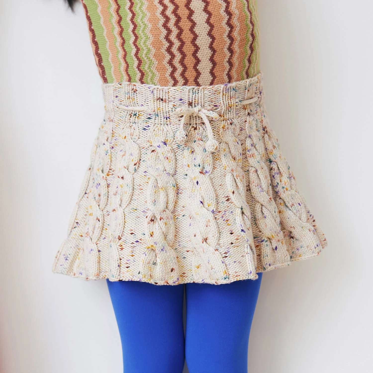 Kids Handknit Merino Wool Cable Skating Skirt - Iris Confetti - Image 4