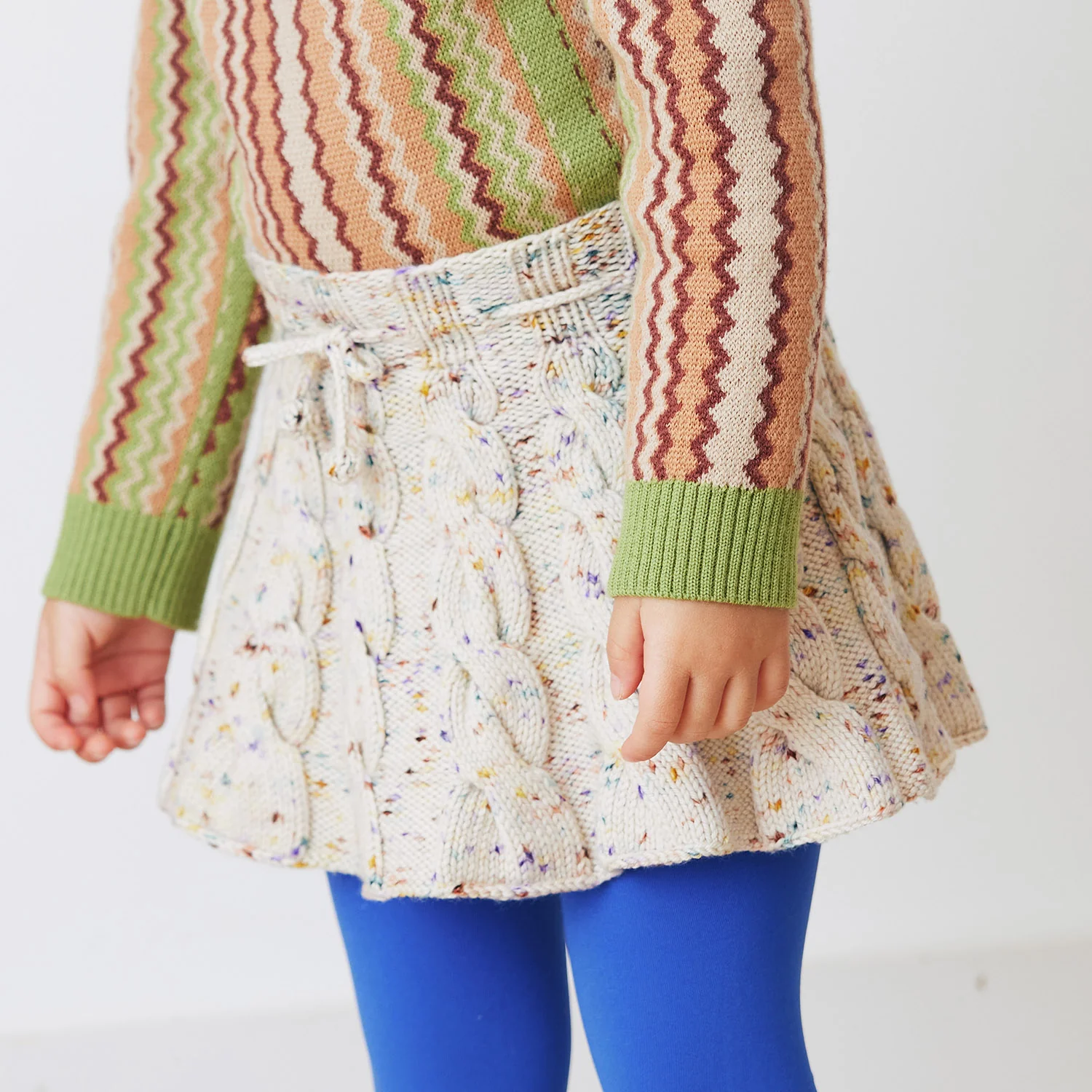 Kids Handknit Merino Wool Cable Skating Skirt - Iris Confetti - Image 5