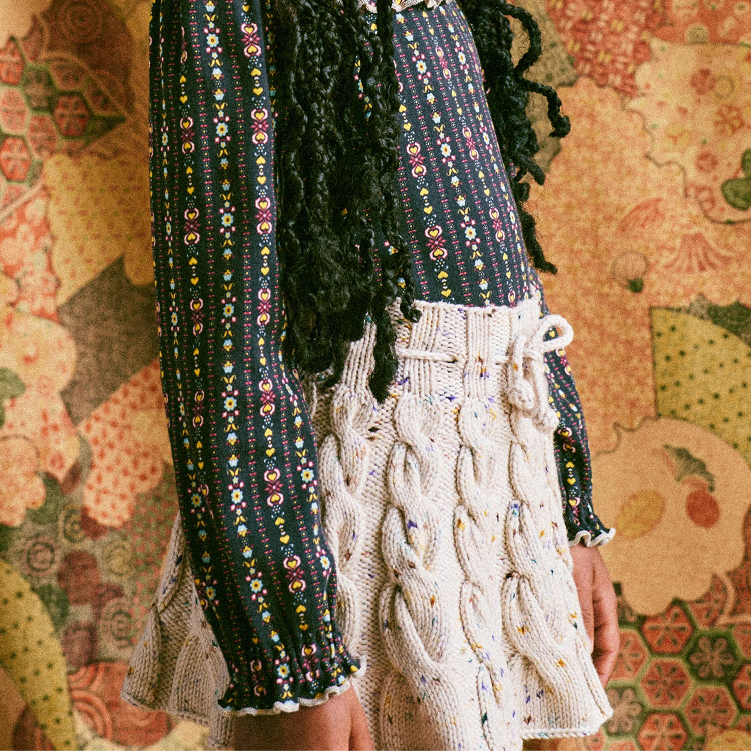 Kids Handknit Merino Wool Cable Skating Skirt - Iris Confetti - Image 6