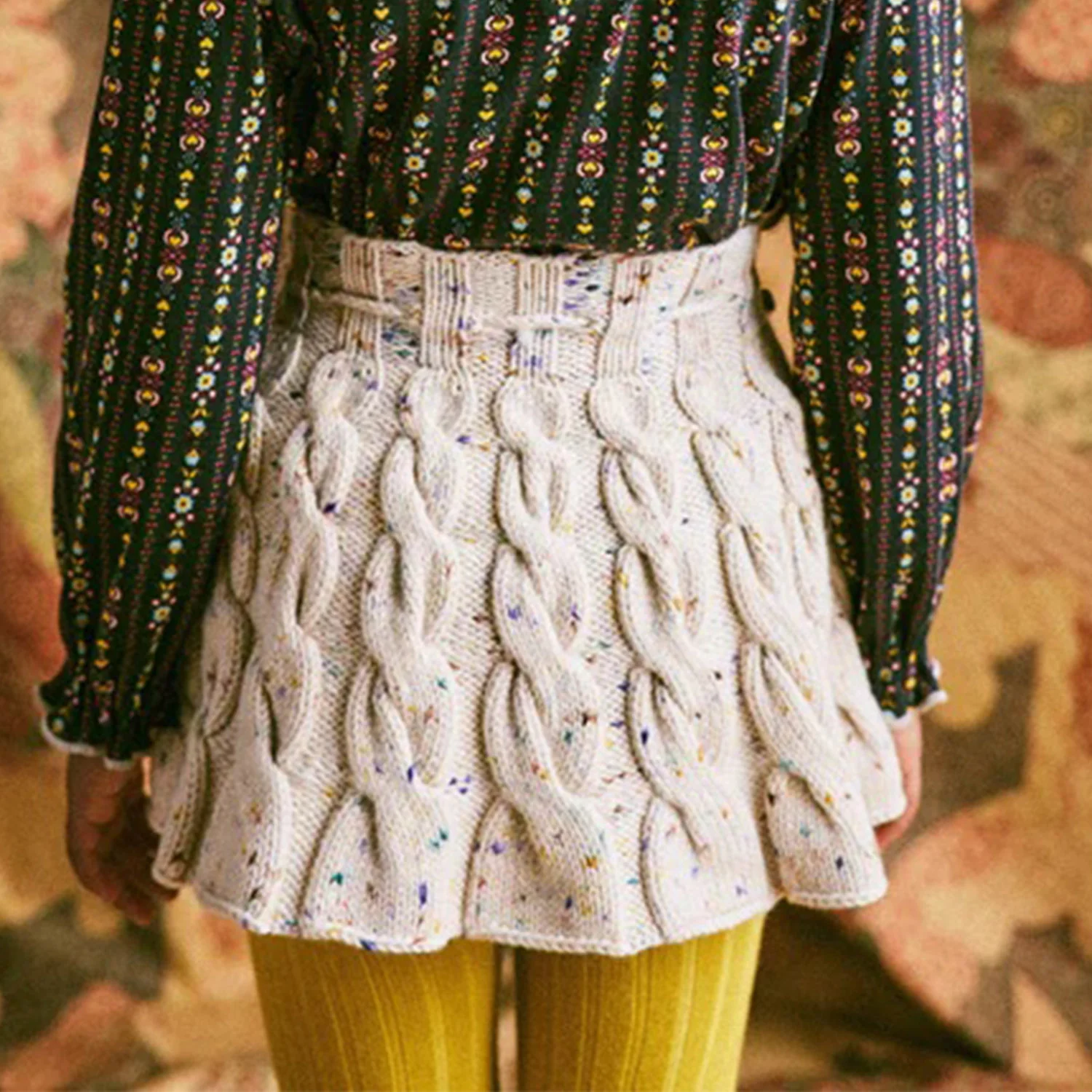 Kids Handknit Merino Wool Cable Skating Skirt - Iris Confetti - Image 7