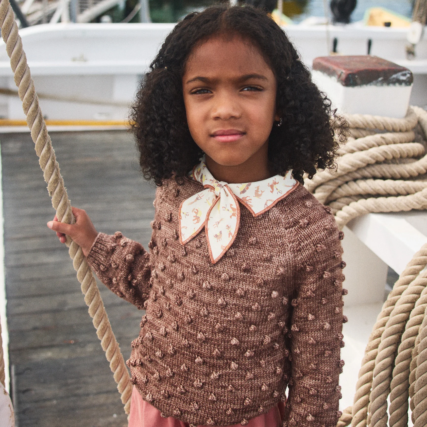 Kids Handknit Merino Wool Original Popcorn Sweater - Affogato - Image 3