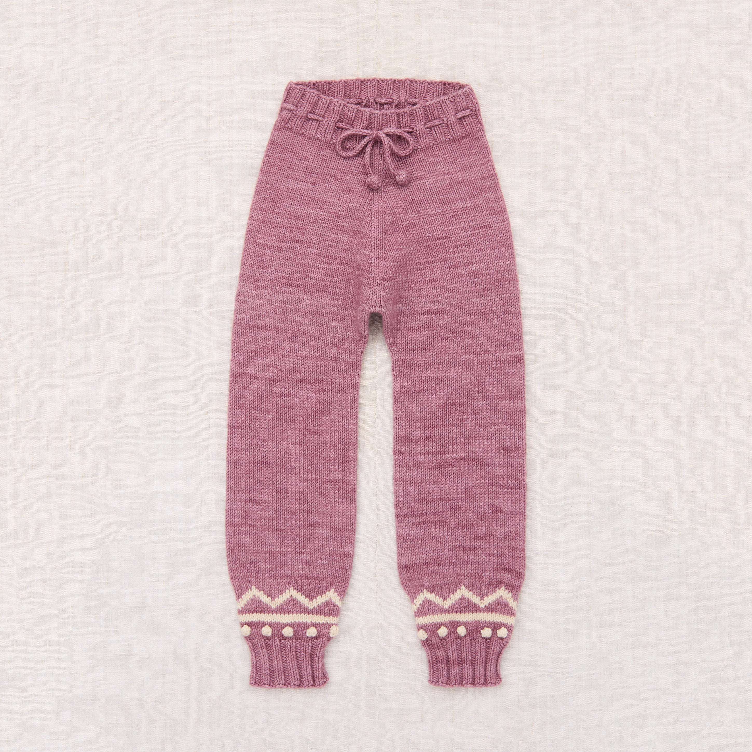 Kids Handknit Merino Wool Zig Zag Snowy Day Leggings - Antique Rose