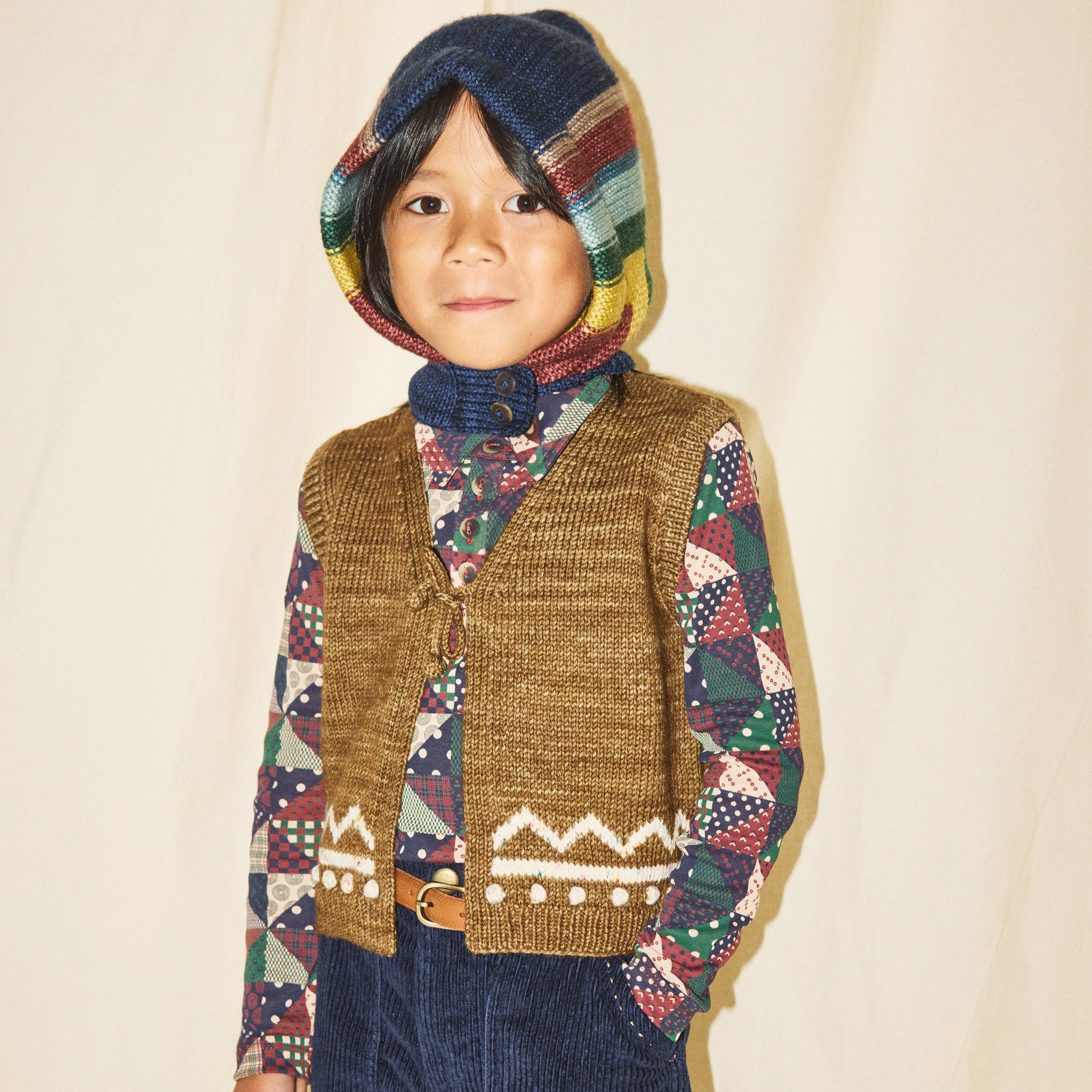 SAMP Kids Handknit Merino Wool Zig Zag Vest - Nutshell - Image 3