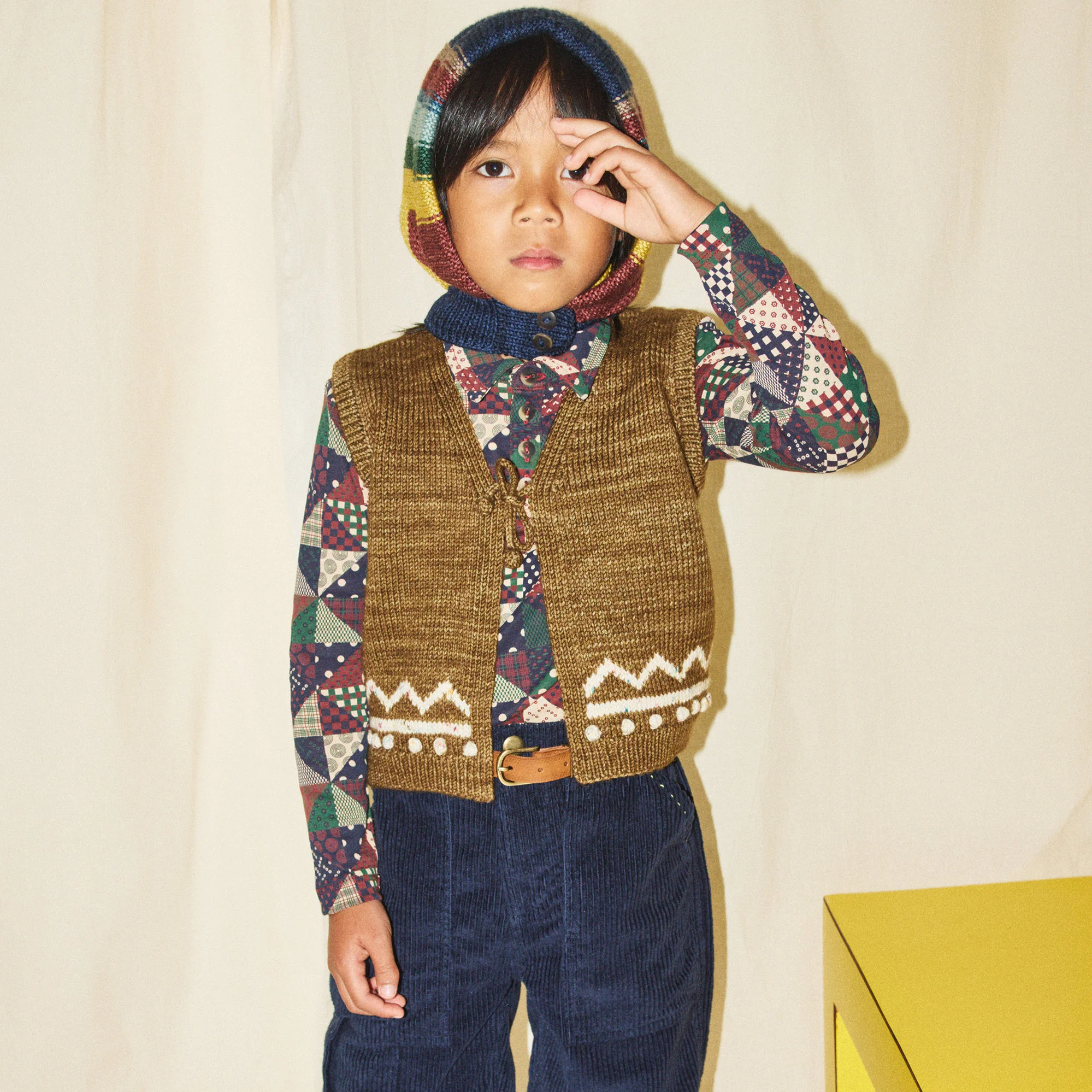 SAMP Kids Handknit Merino Wool Zig Zag Vest - Nutshell - Image 4