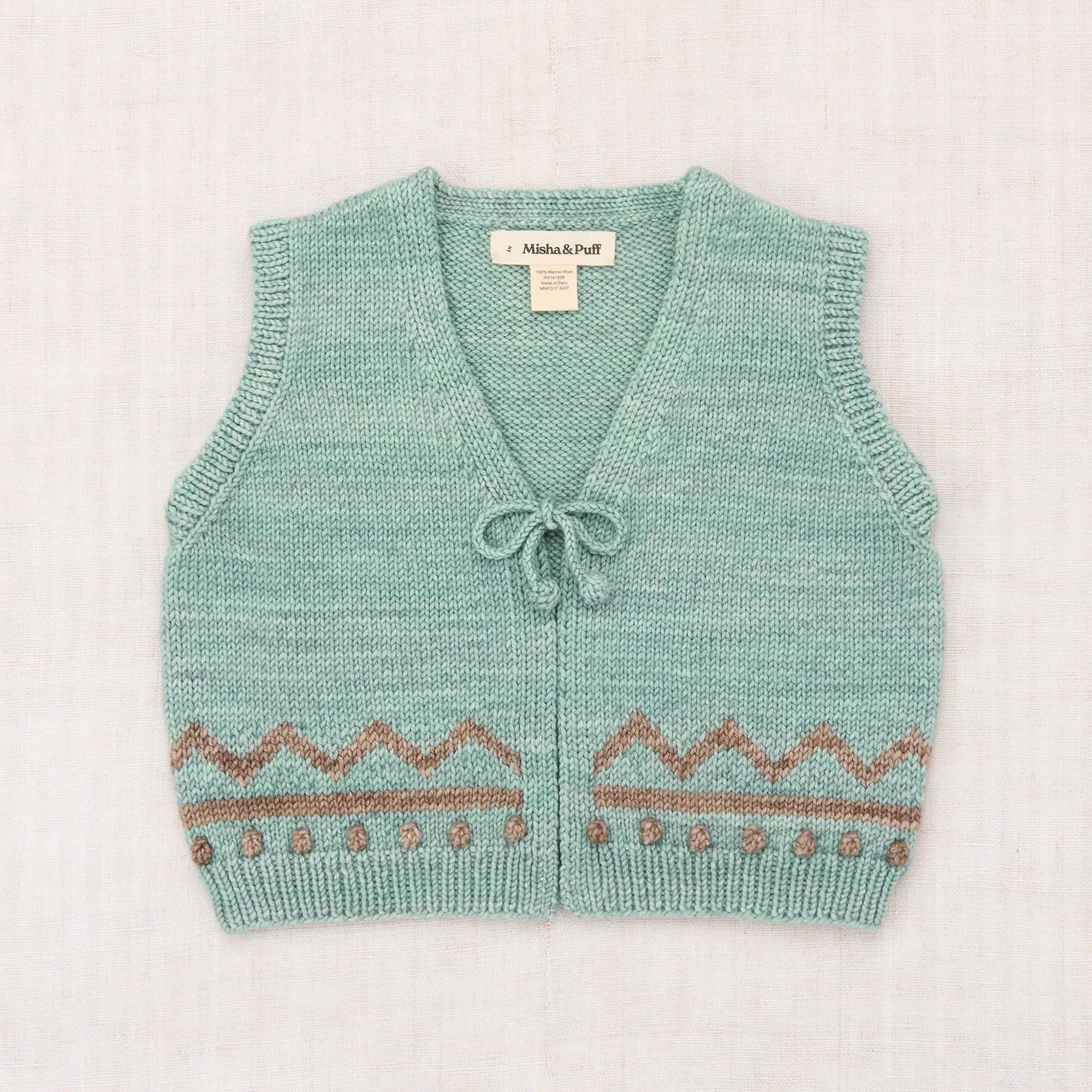 Kids Handknit Merino Wool Zig Zag Vest - Sage