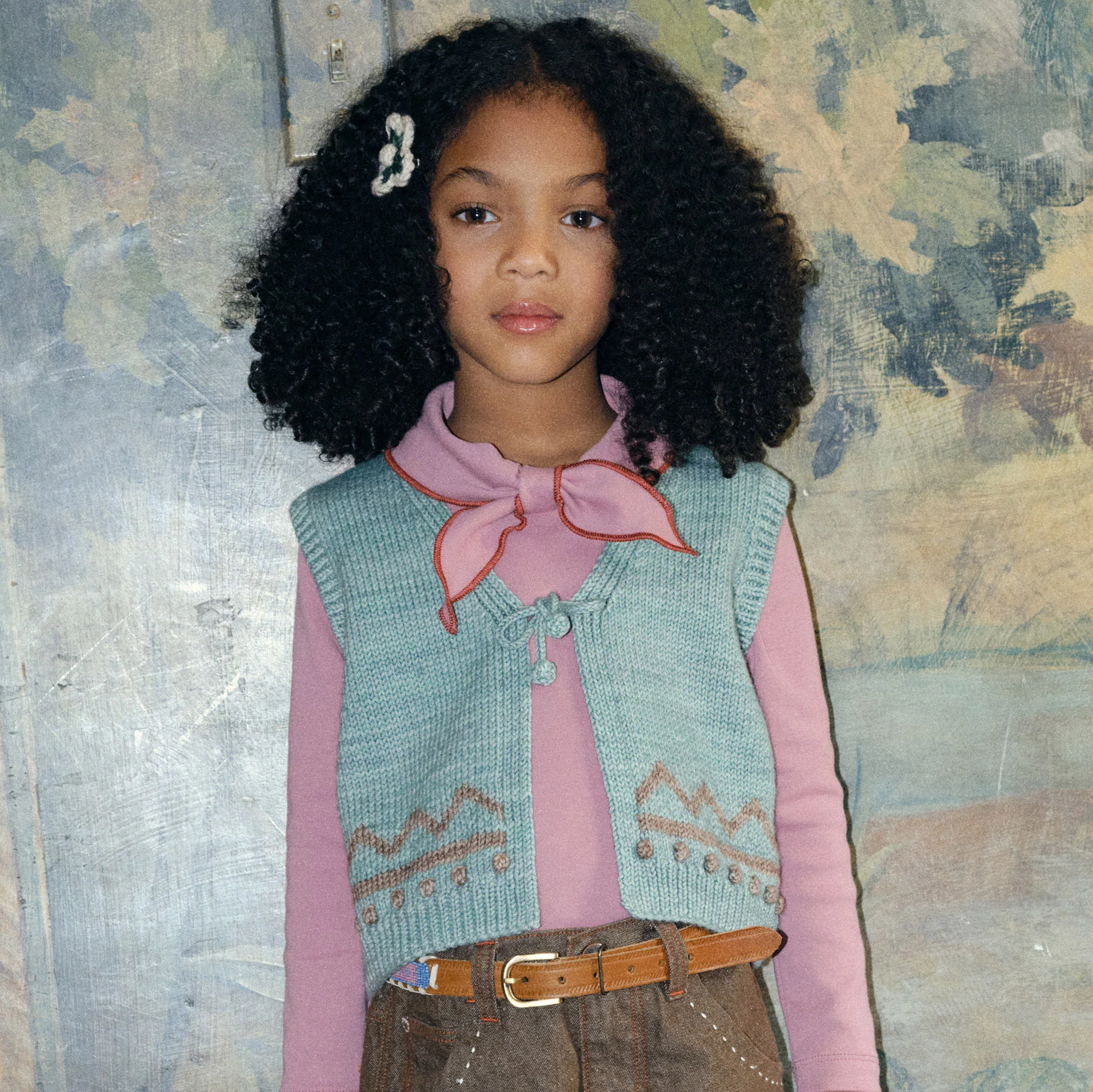 Kids Handknit Merino Wool Zig Zag Vest - Sage - Image 3