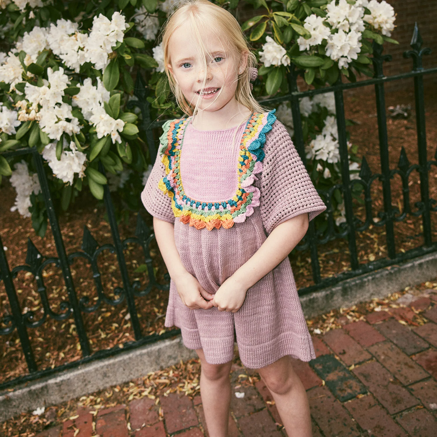 Kids Crochet Pima Cotton Joya Dress - Plum Petal - Image 3