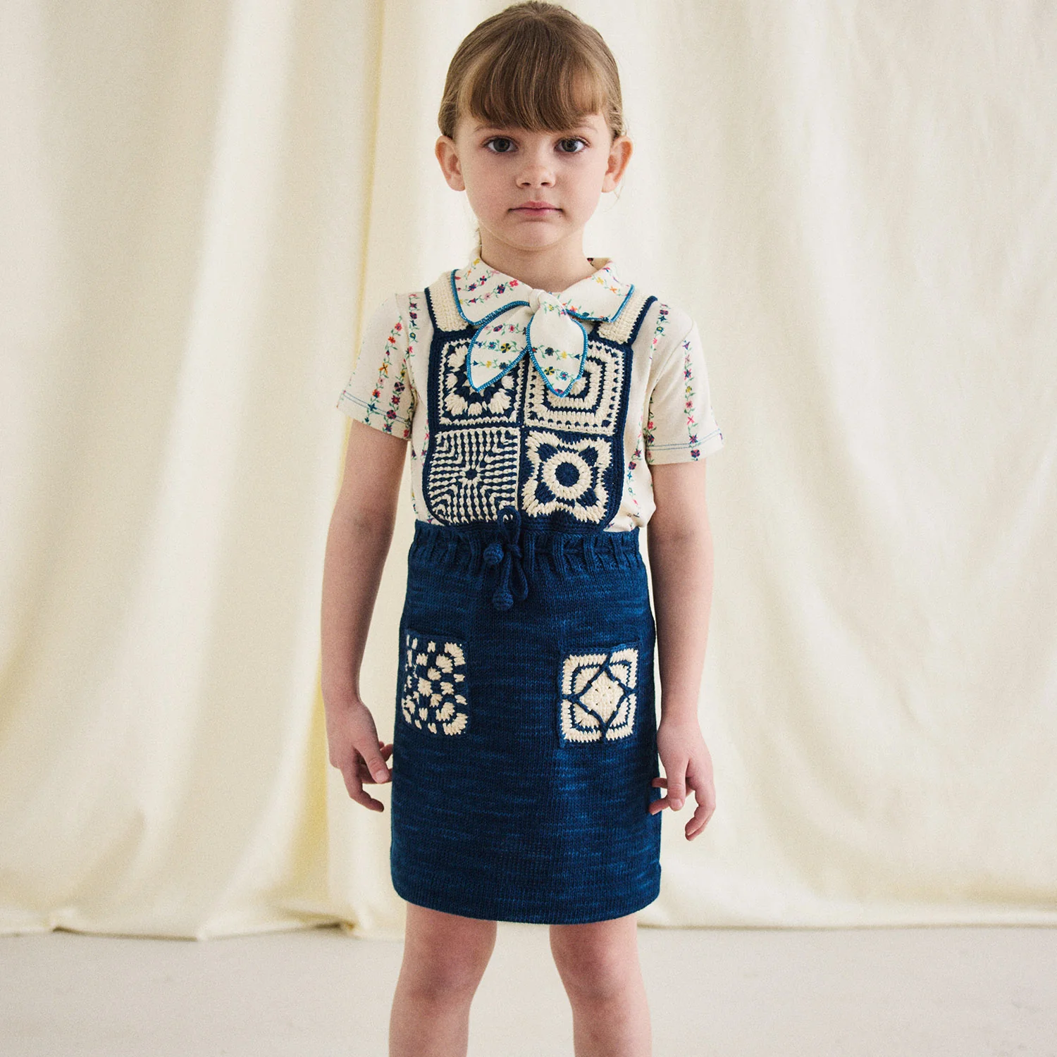 Kids Hand Crochet Pima Cotton Afghan Pinafore - Celestial - Image 3