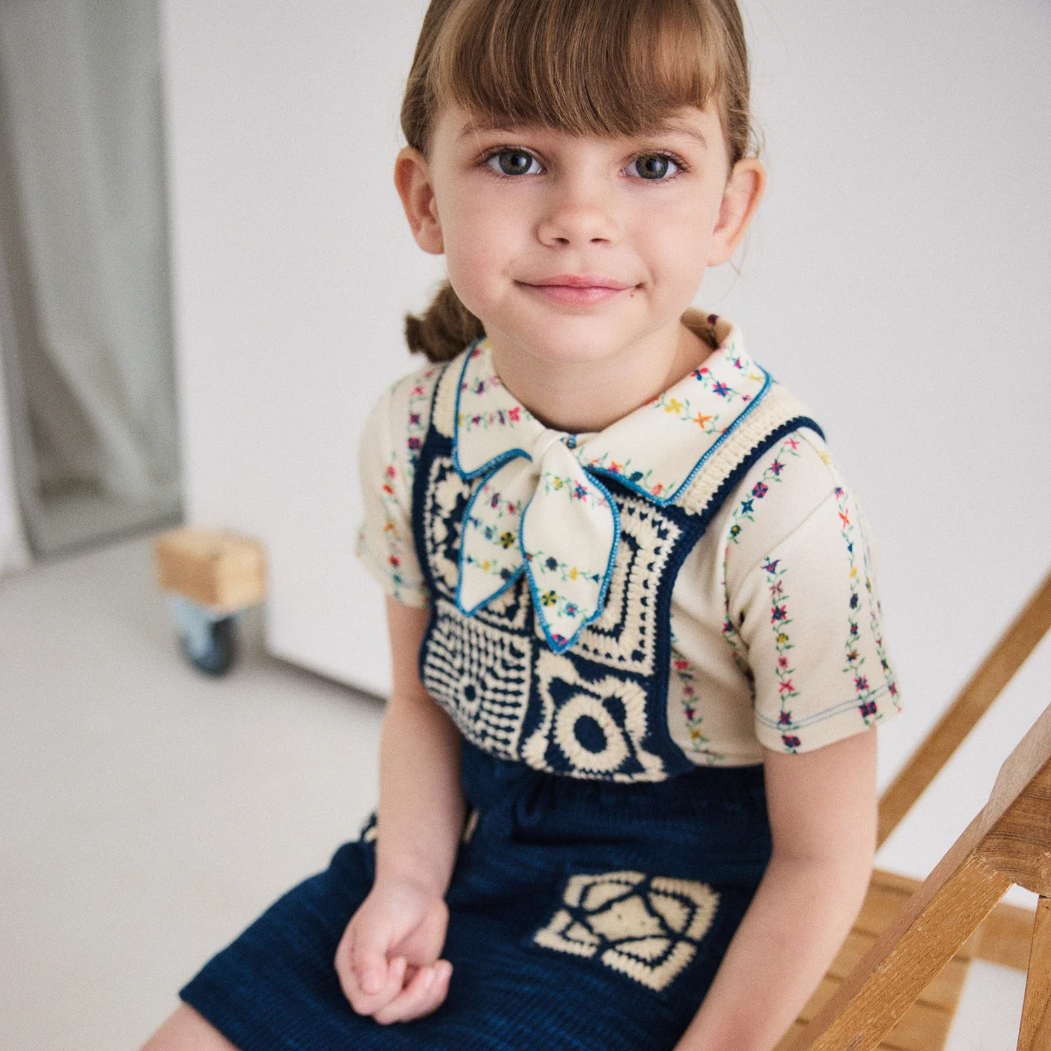 Kids Hand Crochet Pima Cotton Afghan Pinafore - Celestial - Image 7