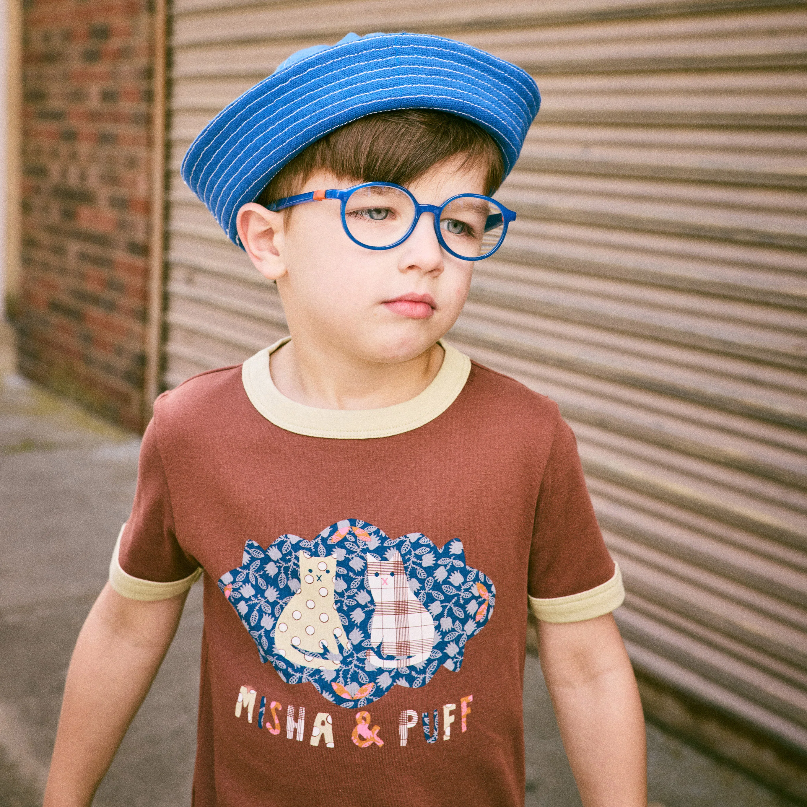 Kids Pima Cotton Barn Cats Collage Ringer Tee - Cola - Image 2