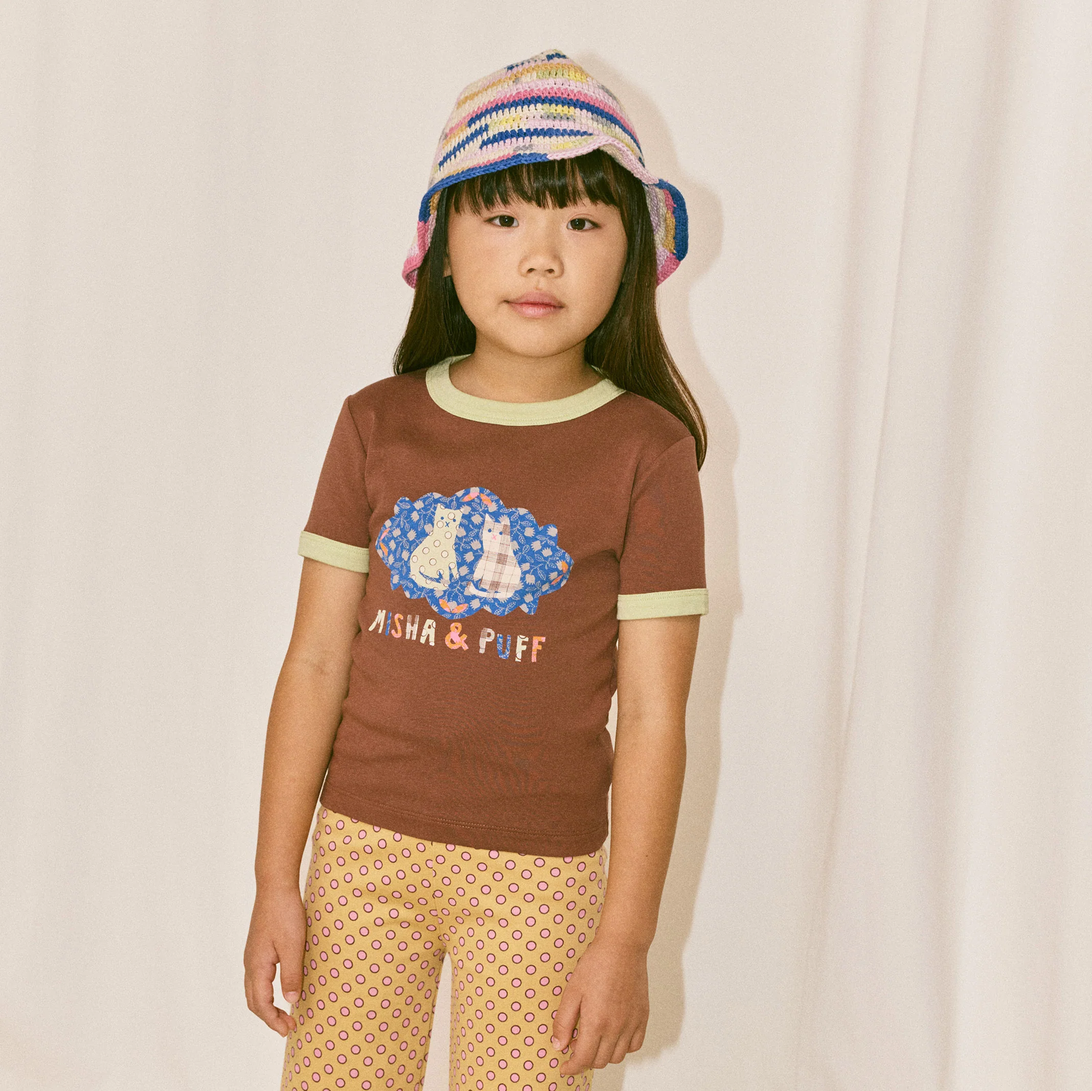 Kids Pima Cotton Barn Cats Collage Ringer Tee - Cola - Image 3