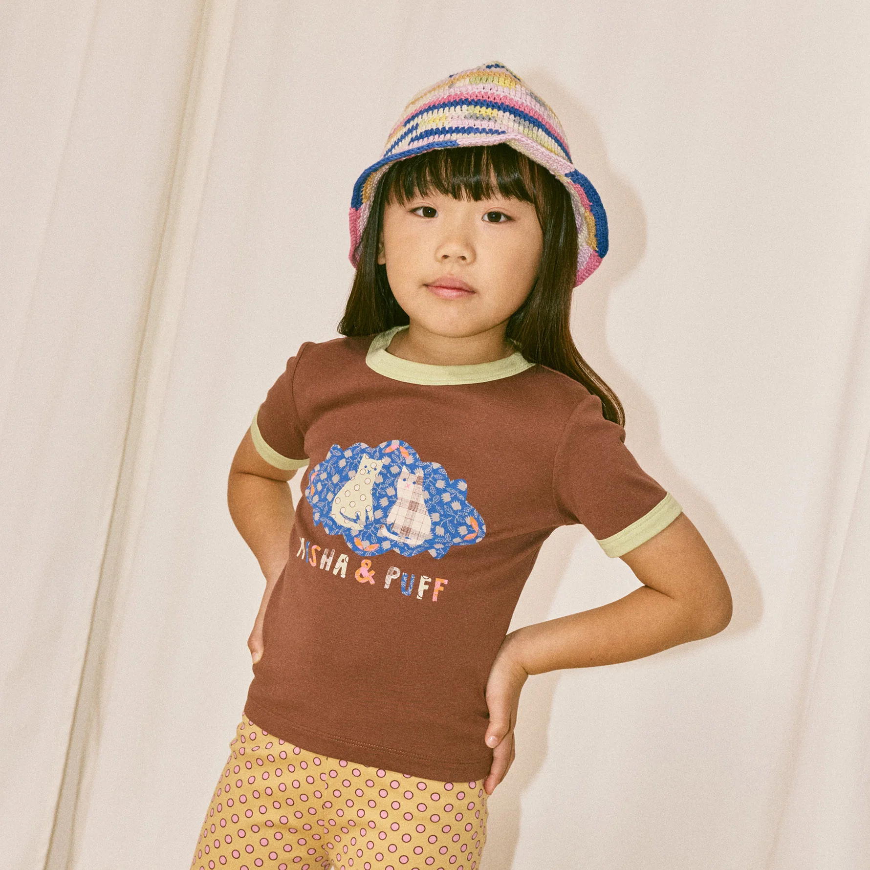 Kids Pima Cotton Barn Cats Collage Ringer Tee - Cola - Image 4