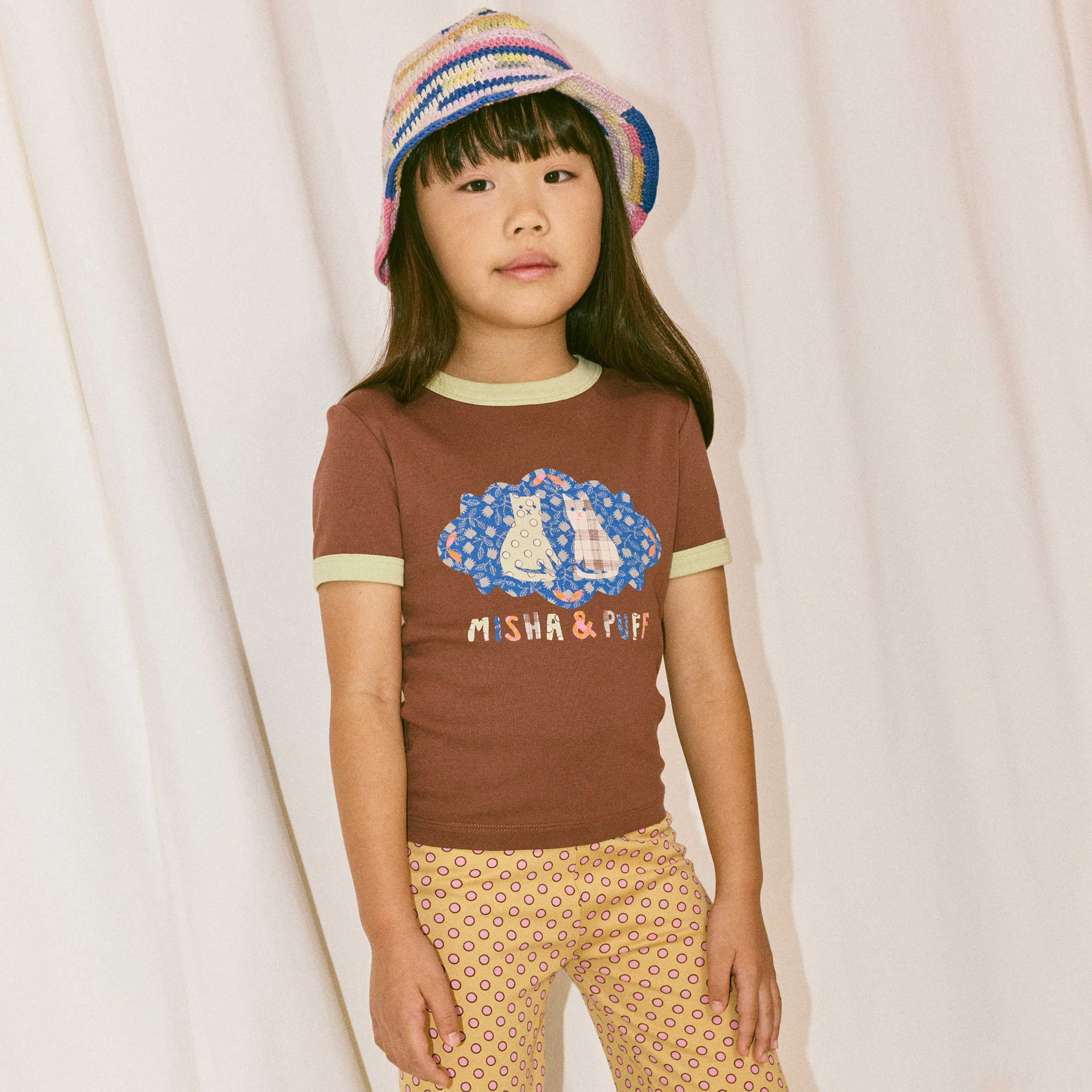 Kids Pima Cotton Barn Cats Collage Ringer Tee - Cola - Image 5