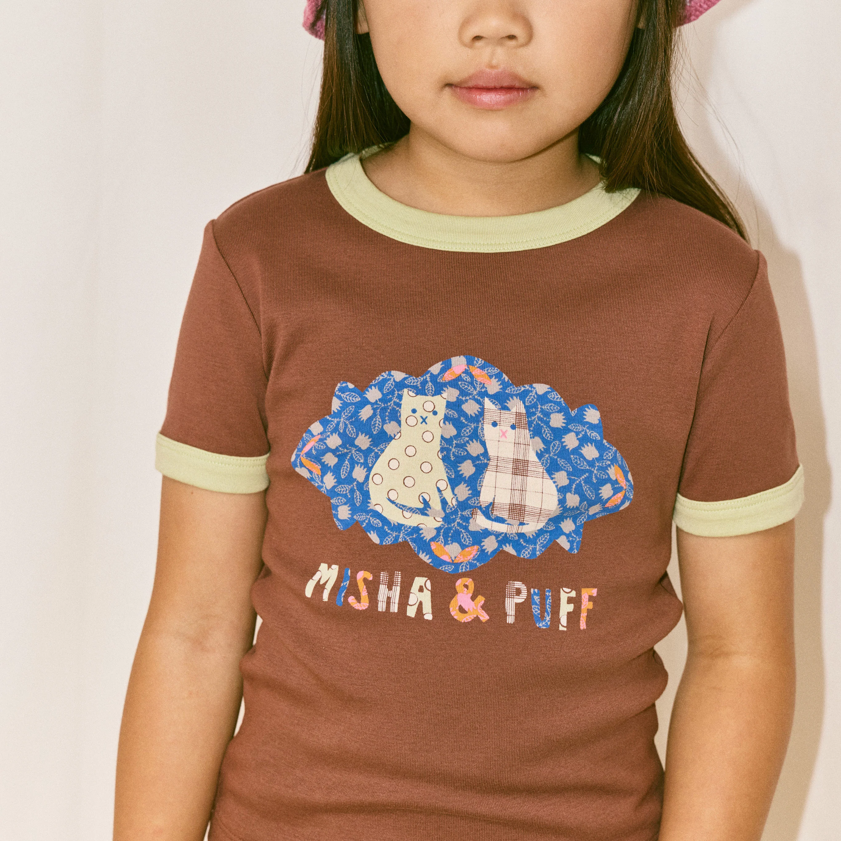 Kids Pima Cotton Barn Cats Collage Ringer Tee - Cola - Image 6