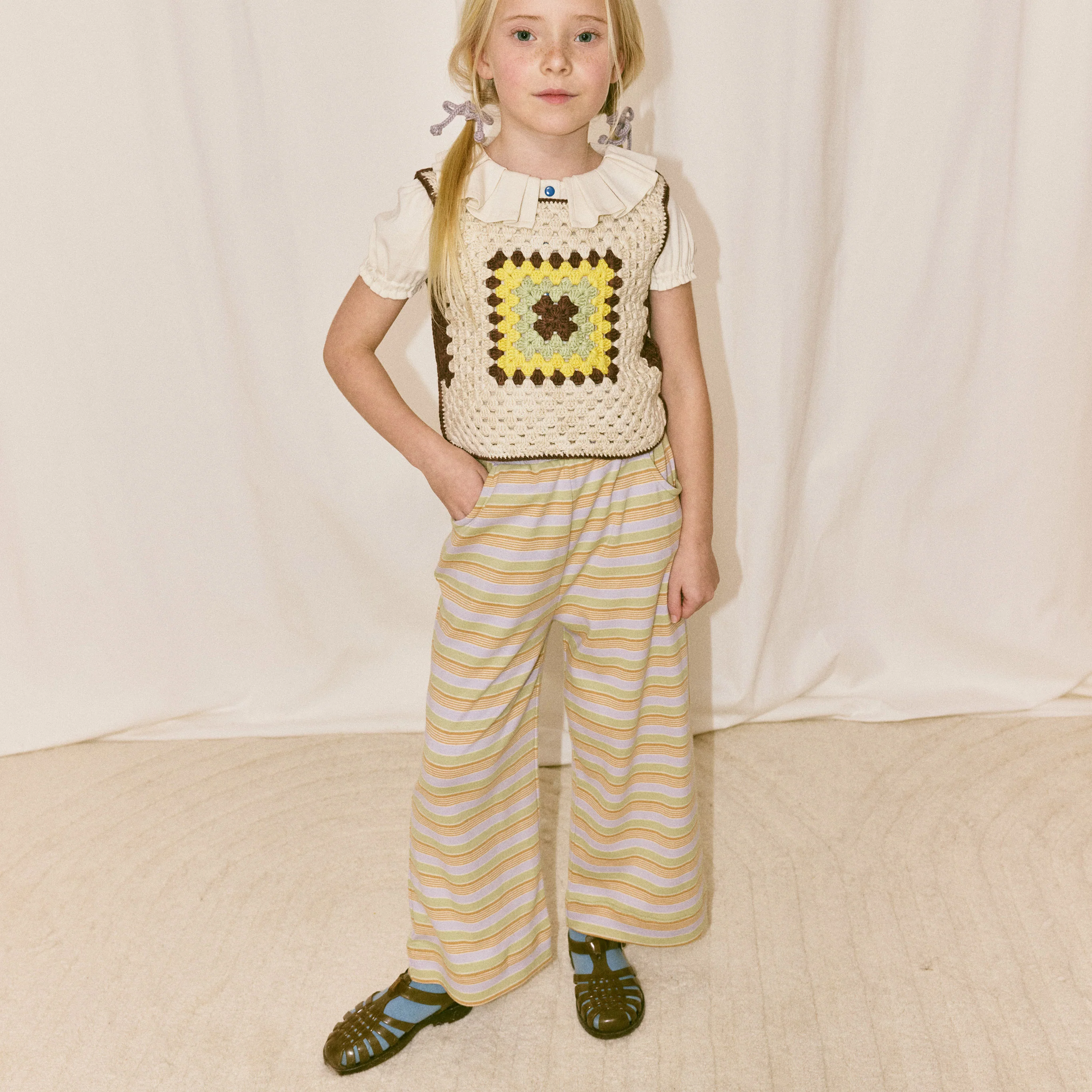 Kids Pima Cotton Beach pant - Mist Avenue Stripe - Image 5