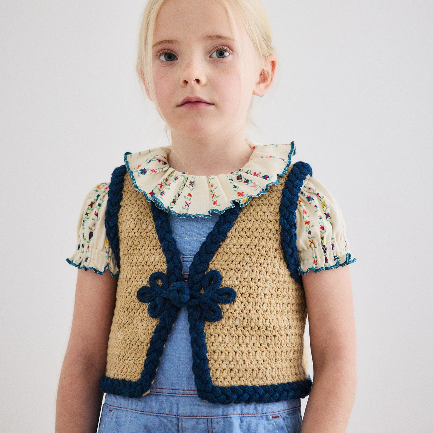 Kids Pima Cotton Braid Ashbury Vest - Alabaster