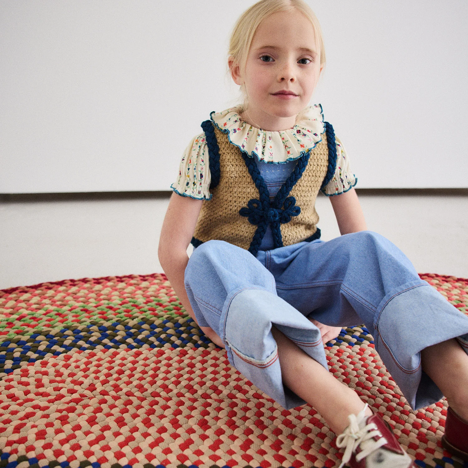 Kids Pima Cotton Braid Ashbury Vest - Alabaster - Image 5