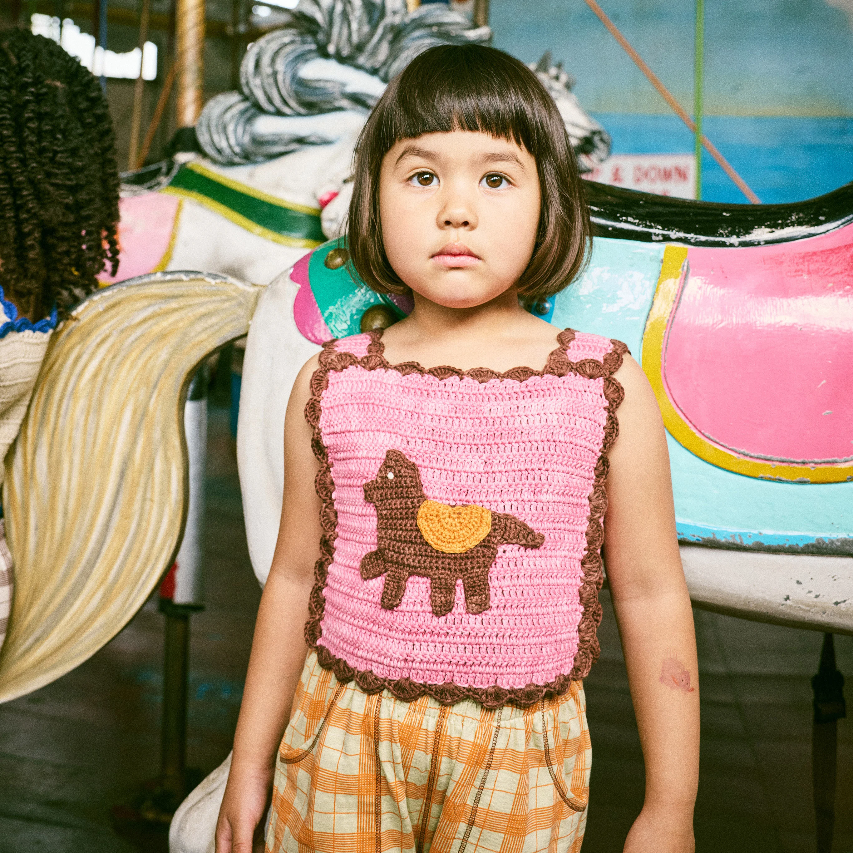 Kids Hand Crochet Pima Cotton Horse Top - Azalea - Image 3