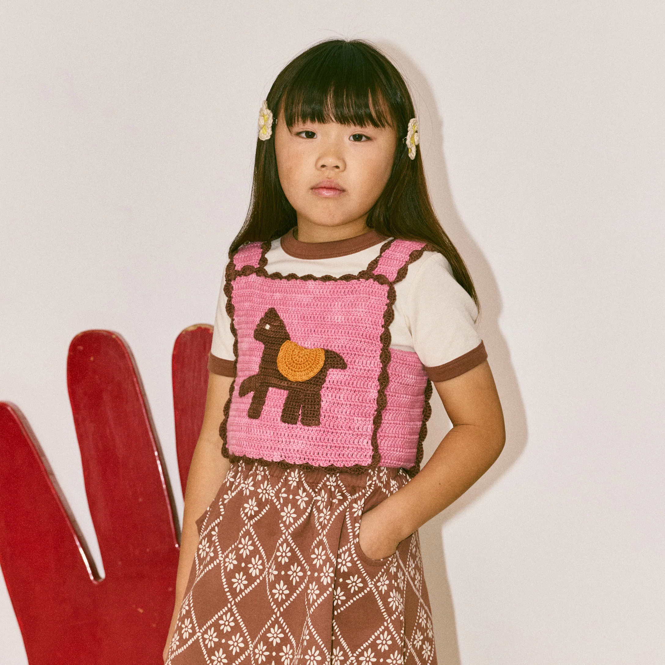 Kids Hand Crochet Pima Cotton Horse Top - Azalea - Image 8