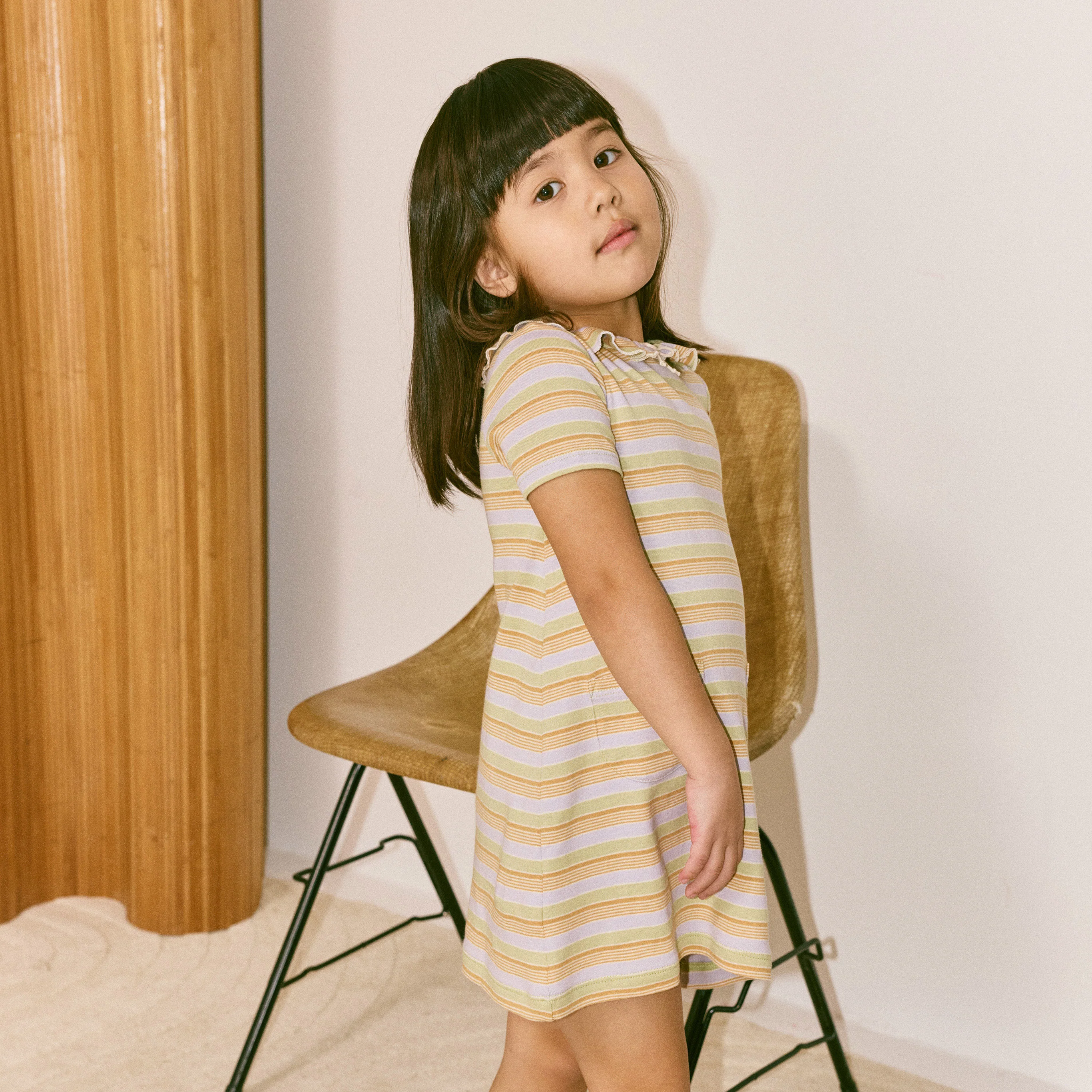 Kids Pima Cotton Pattie Dress - Mist Avenue Stripe - Image 2
