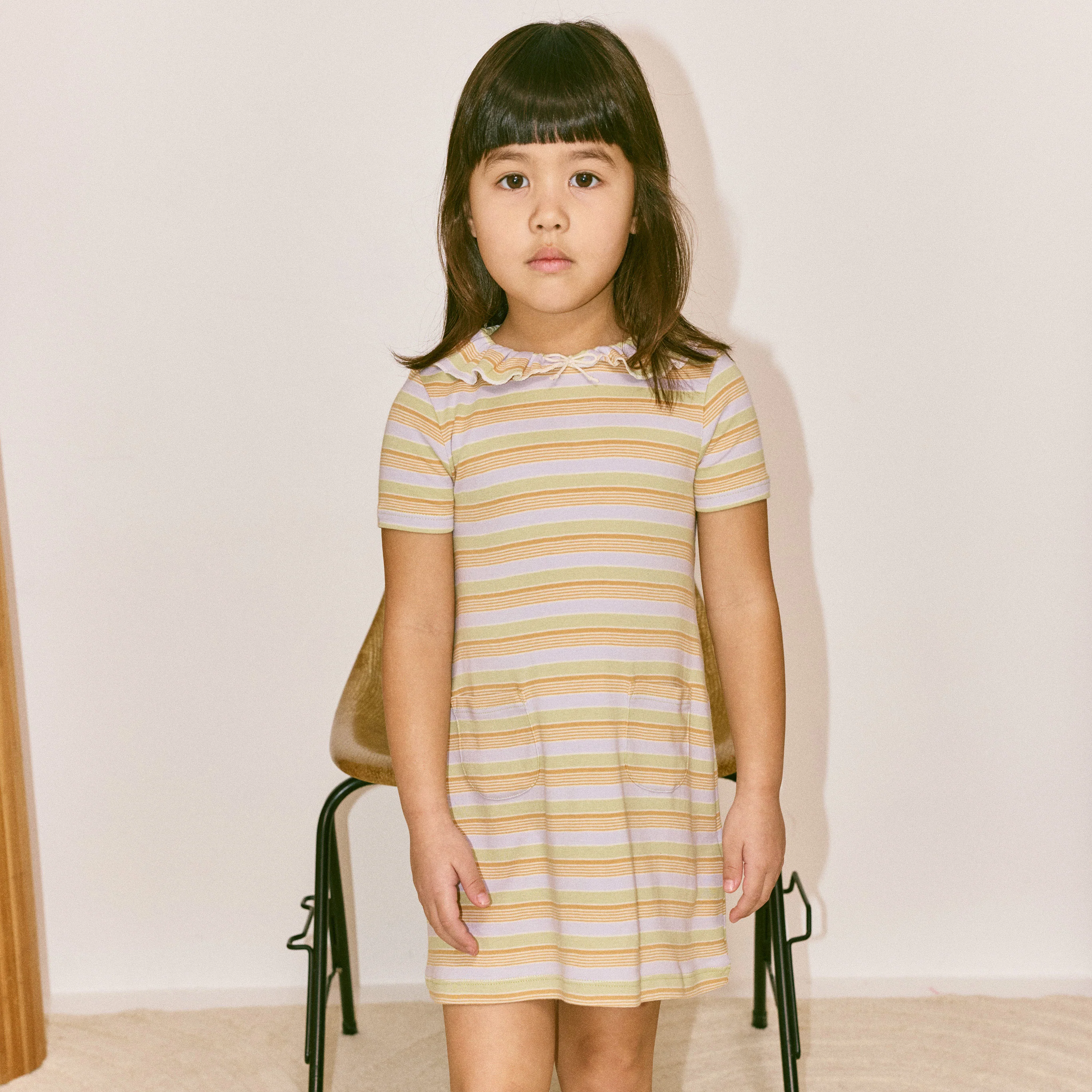 Kids Pima Cotton Pattie Dress - Mist Avenue Stripe - Image 3