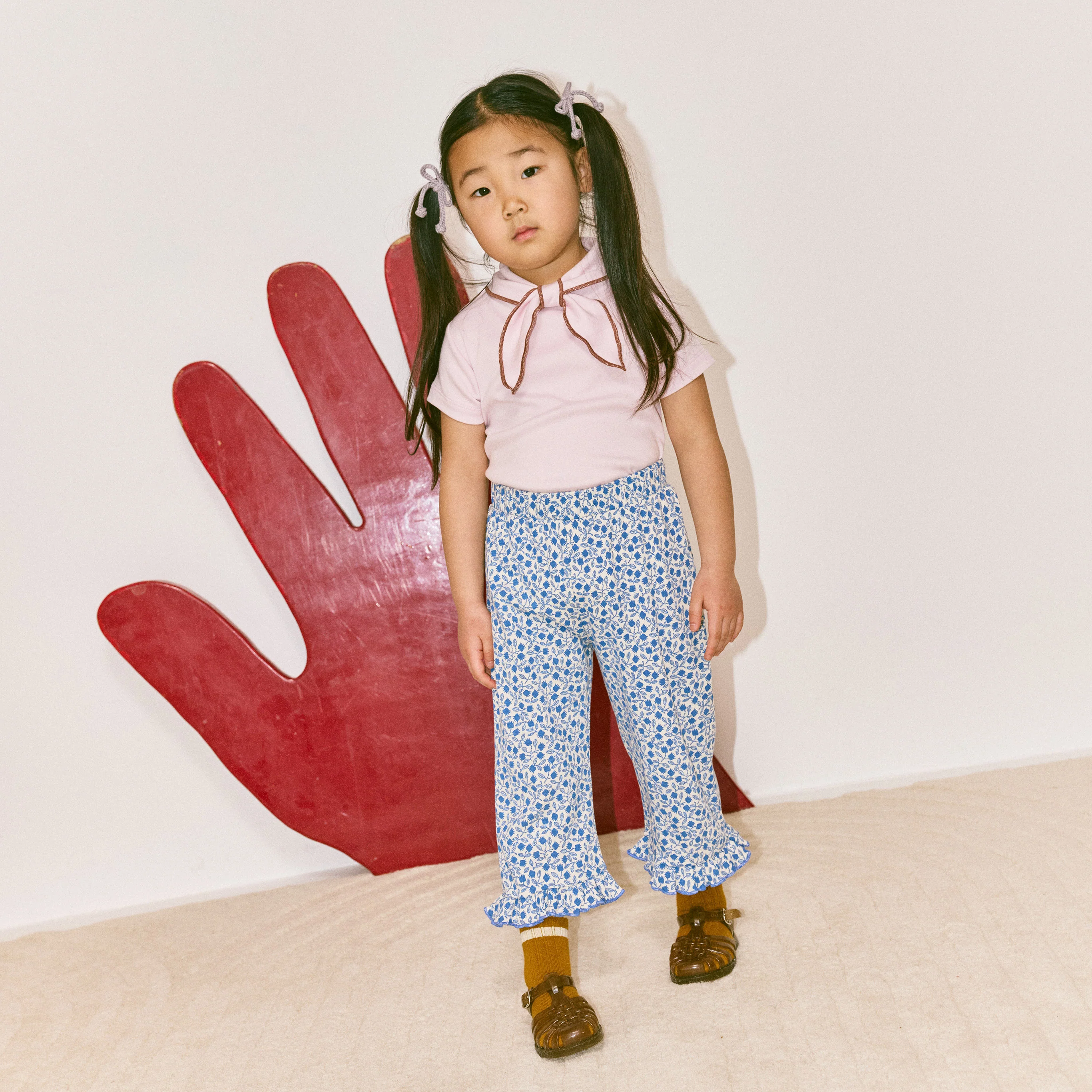 Kids Pima Cotton Ruffle Peddle Pusher - Blue Ribbon Lisse Fields - Image 4