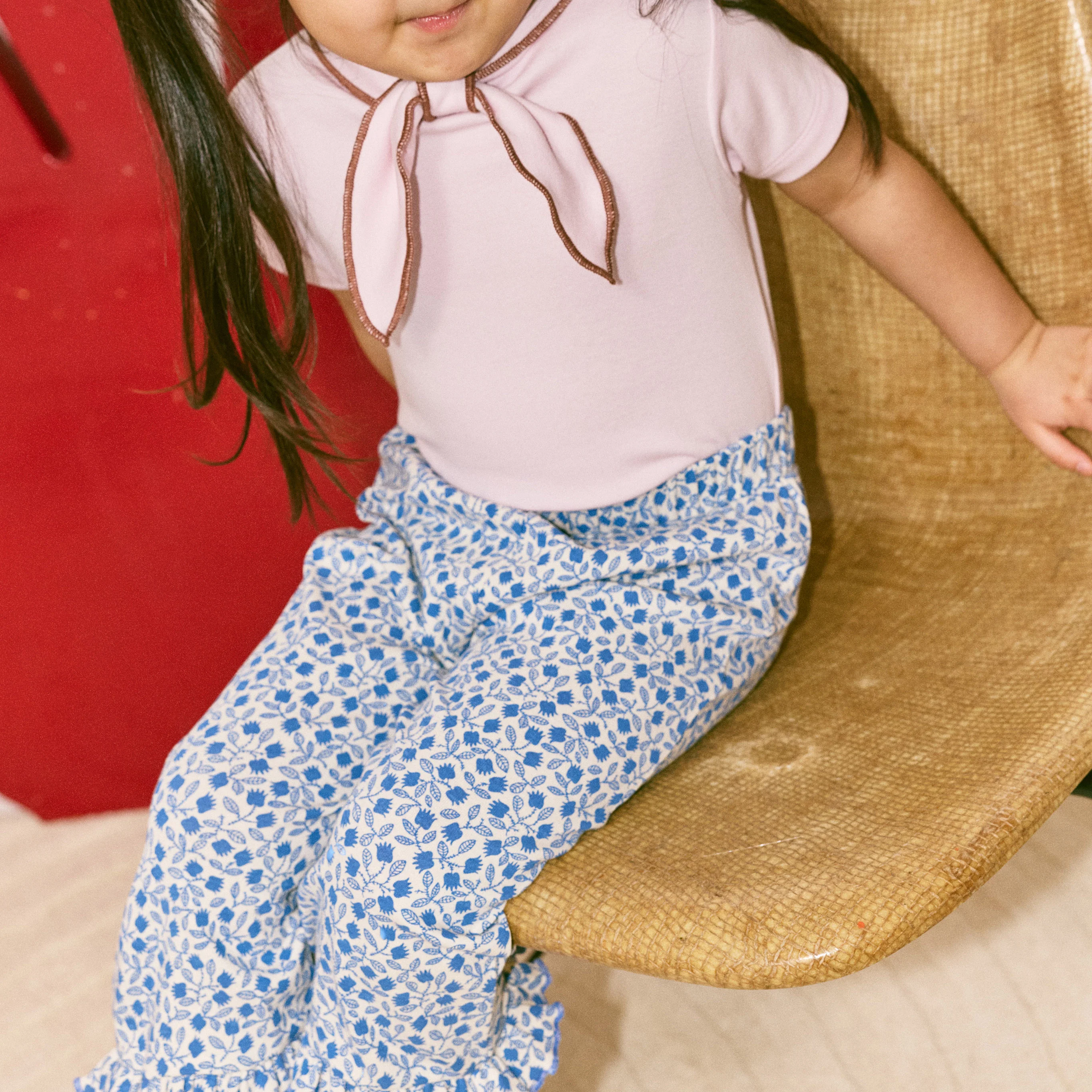 Kids Pima Cotton Ruffle Peddle Pusher - Blue Ribbon Lisse Fields - Image 5