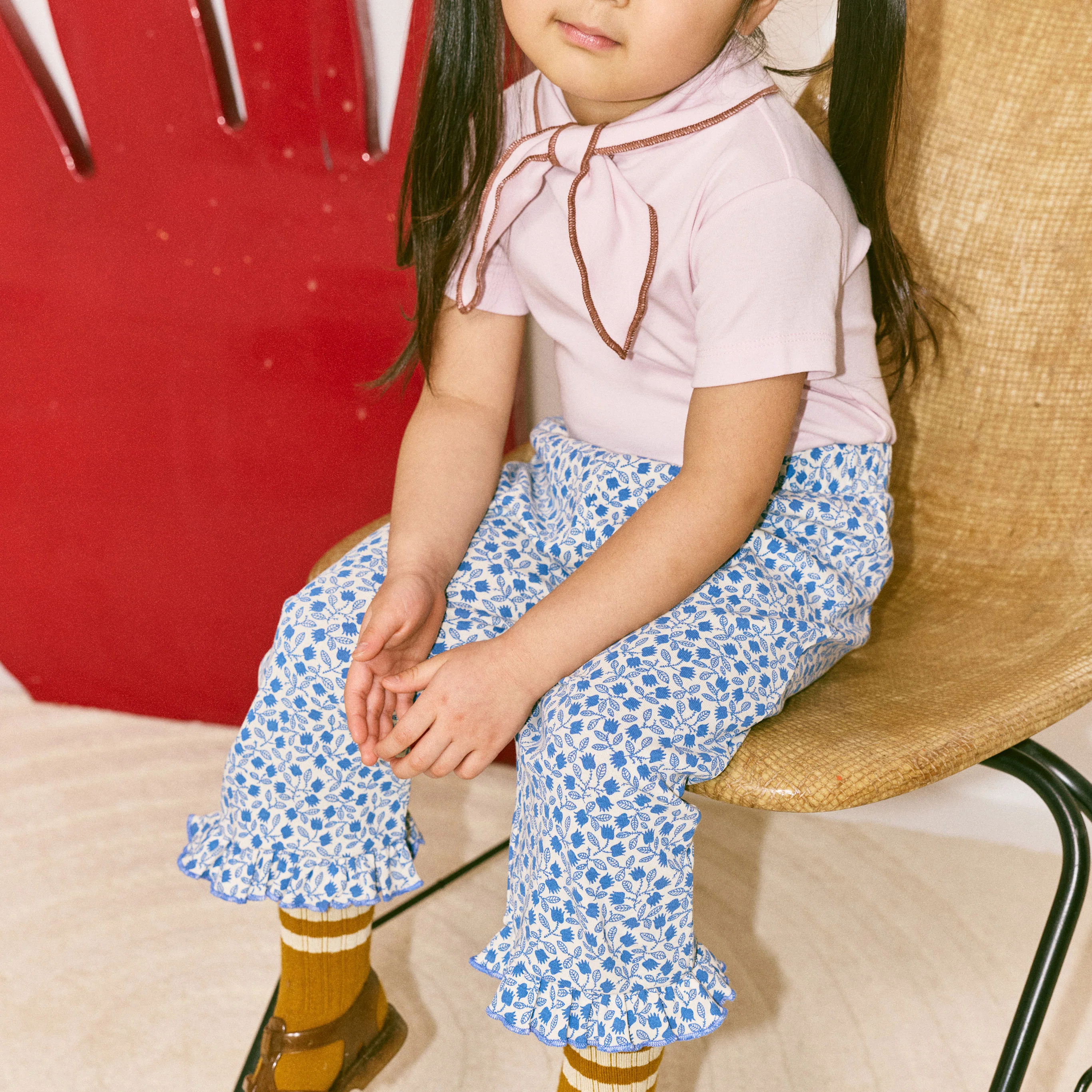 Kids Pima Cotton Ruffle Peddle Pusher - Blue Ribbon Lisse Fields - Image 6