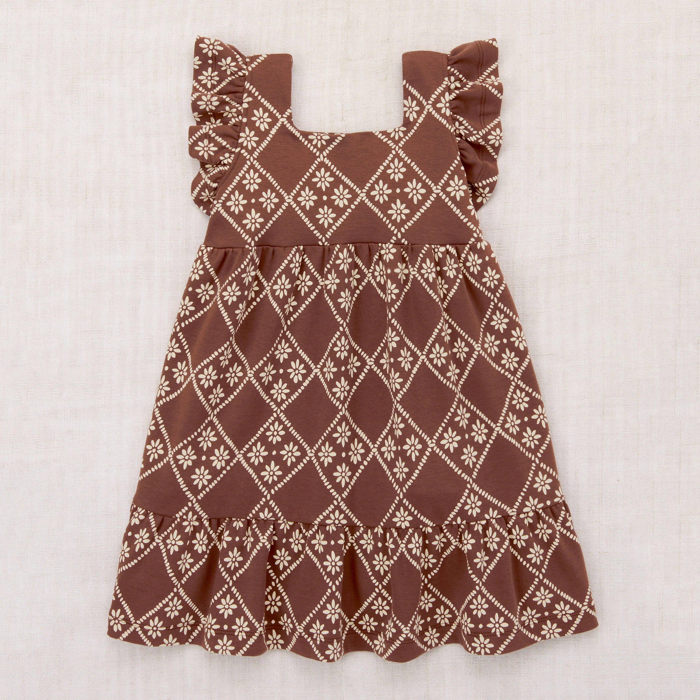 Kids Pima Cotton Ruffle Sleeve Dress - Cola Flora Tierra