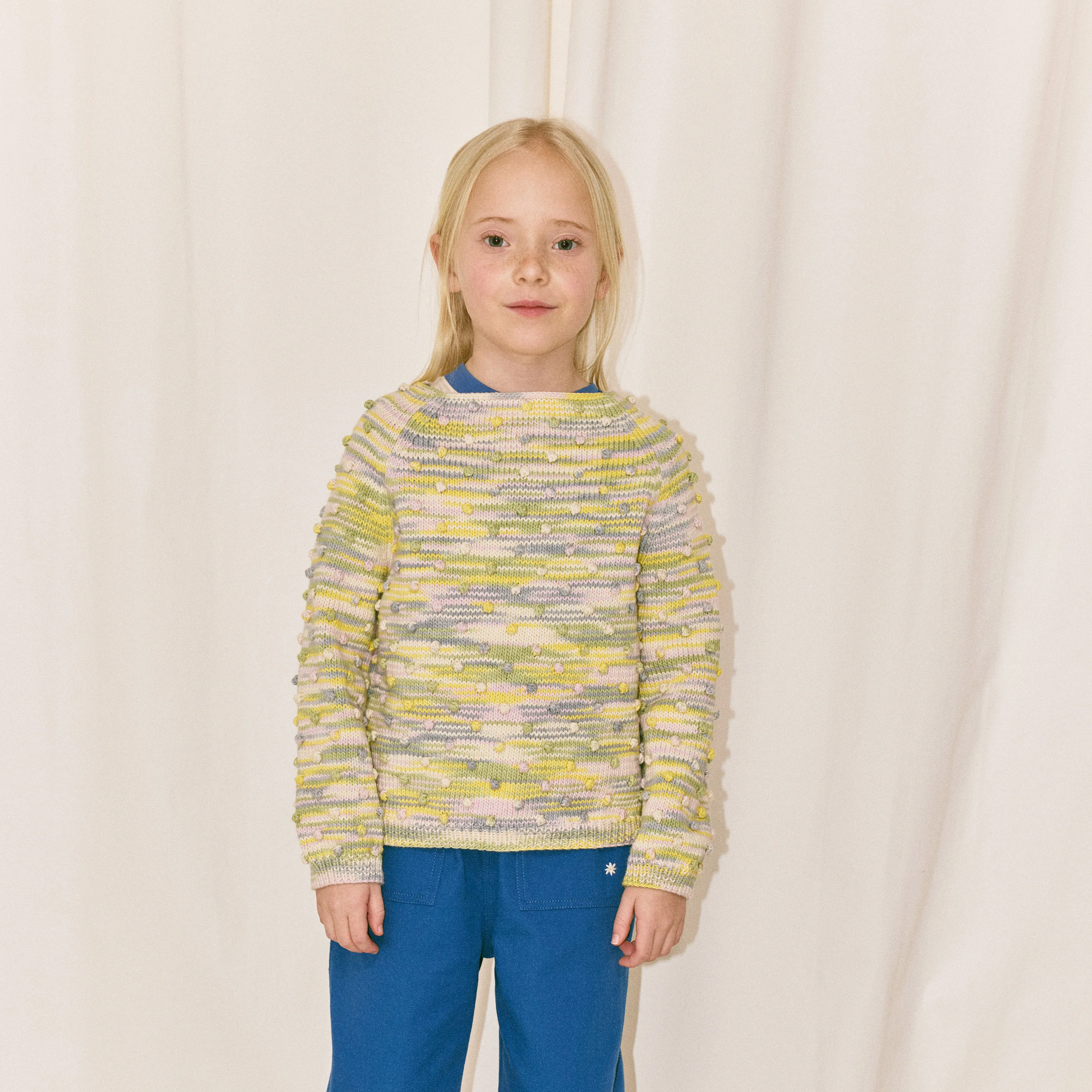 Kids Hand Knit Pima Cotton Summer Popcorn Sweater - Bubble Space Dye - Image 3
