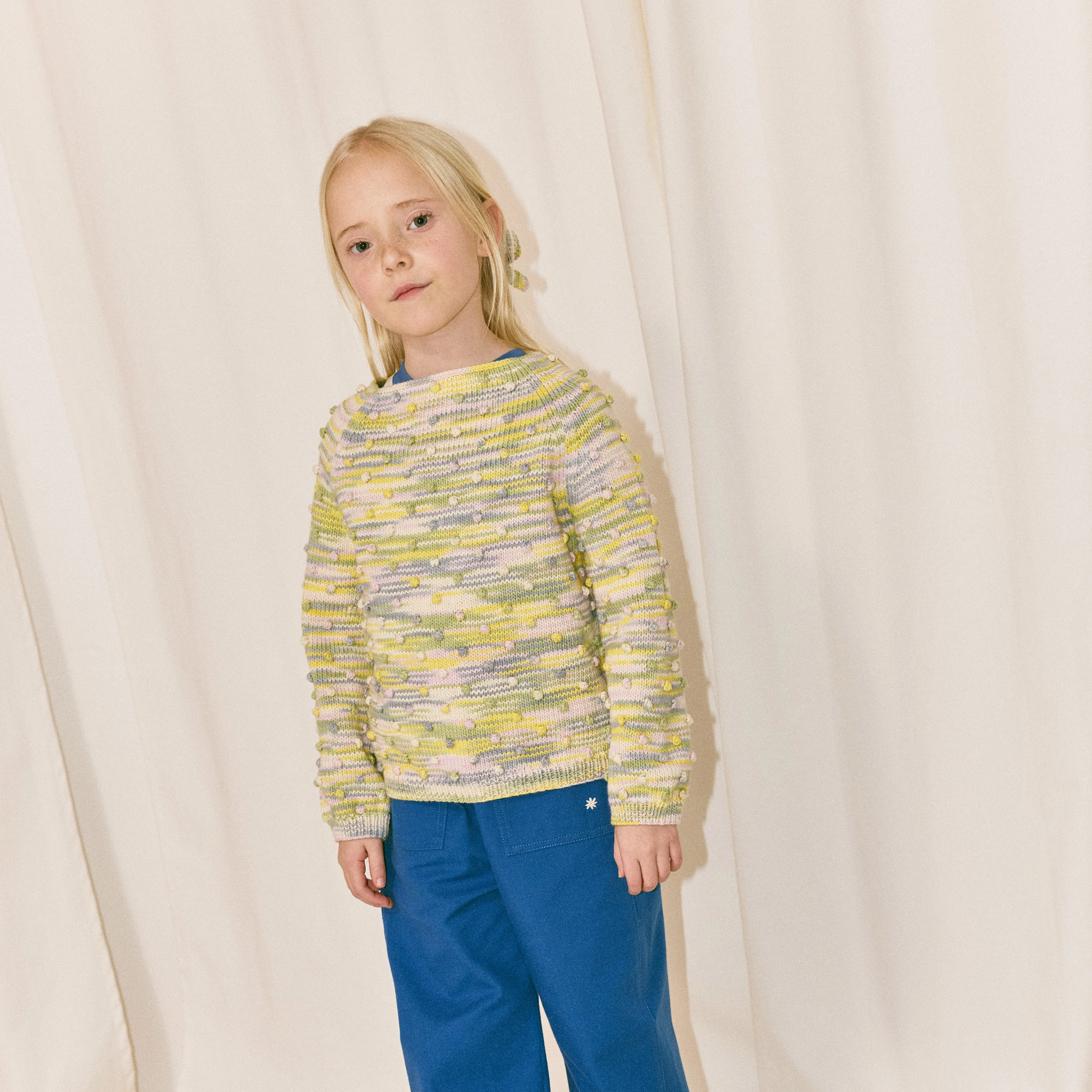Kids Hand Knit Pima Cotton Summer Popcorn Sweater - Bubble Space Dye - Image 4