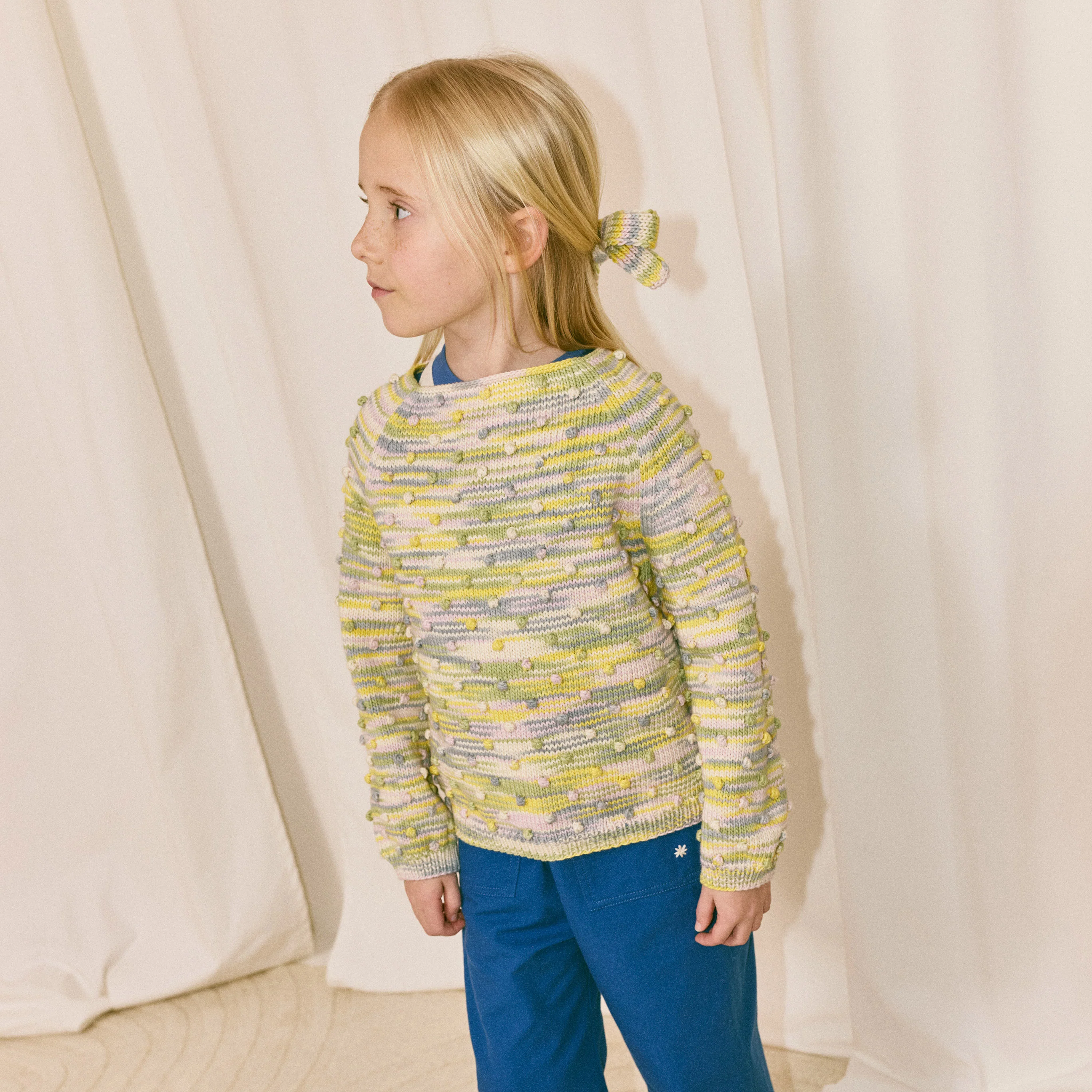 Kids Hand Knit Pima Cotton Summer Popcorn Sweater - Bubble Space Dye - Image 5