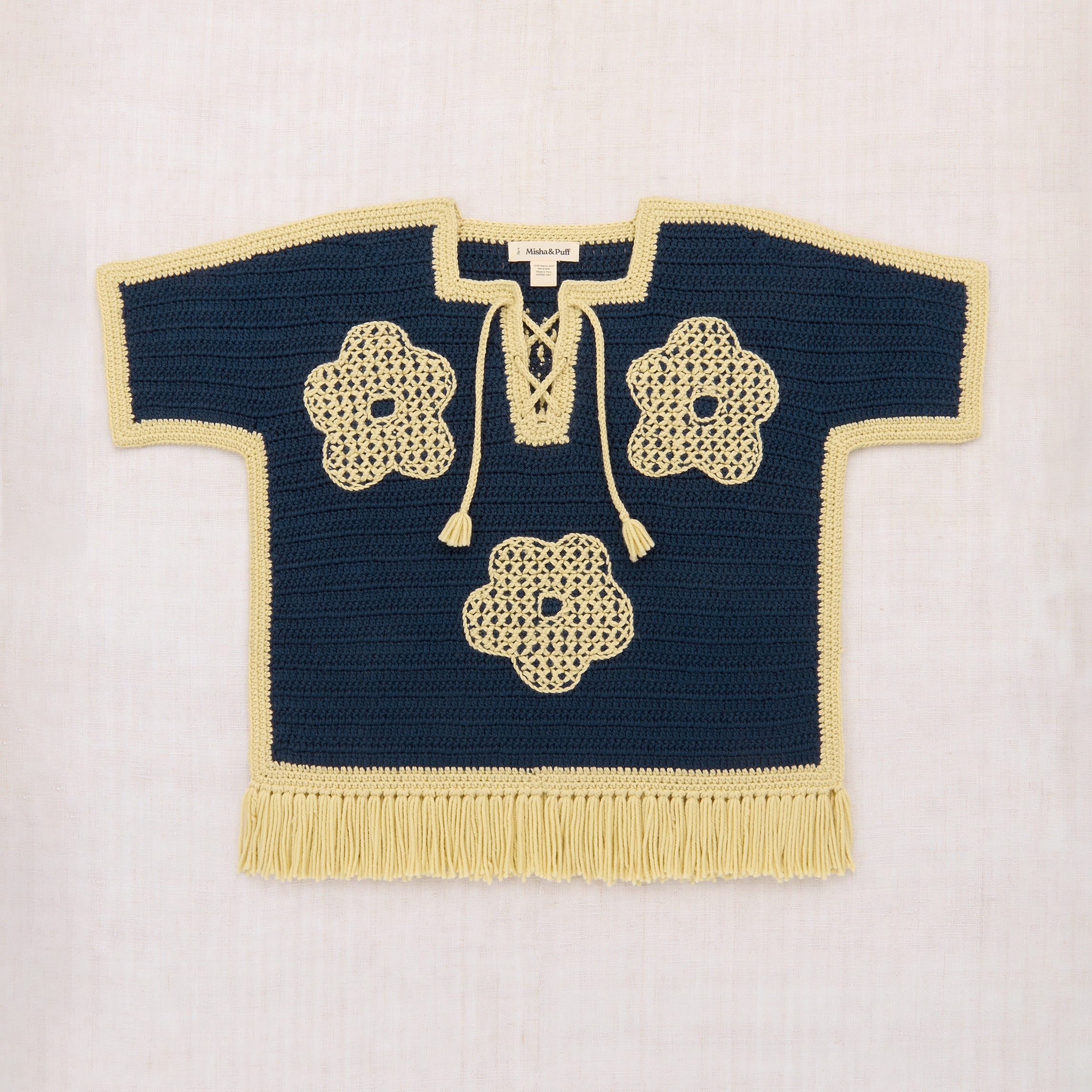 Kids Merino Wool Crochet Blomma Fringe Poncho - Galaxy - Image 2