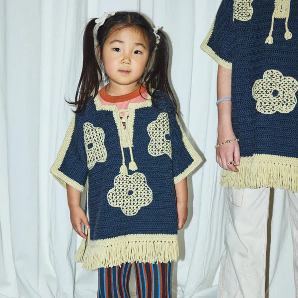 Kids Merino Wool Crochet Blomma Fringe Poncho - Galaxy - Image 3