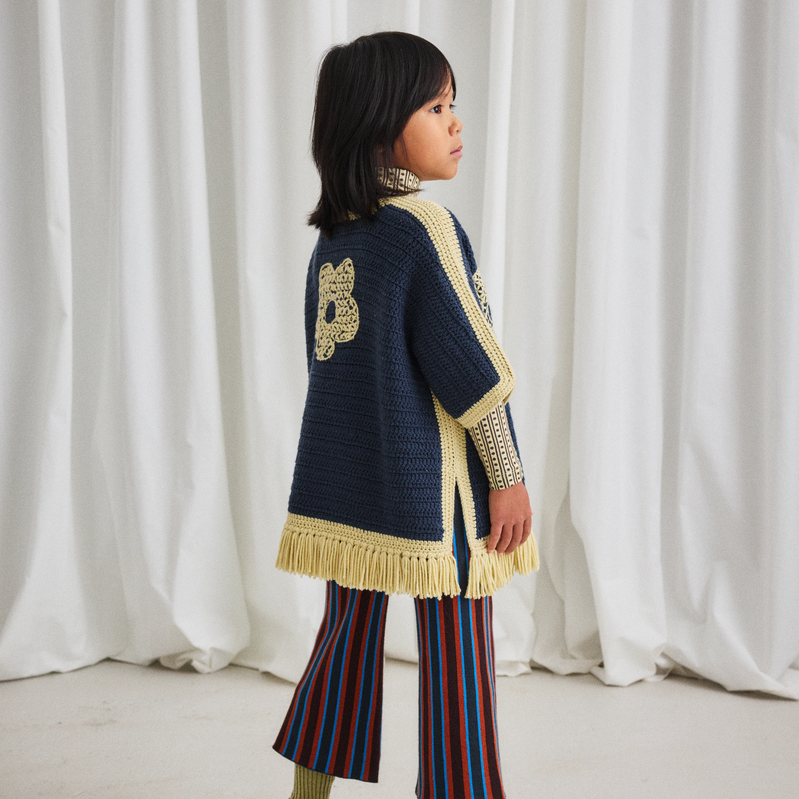 Kids Merino Wool Crochet Blomma Fringe Poncho - Galaxy - Image 5