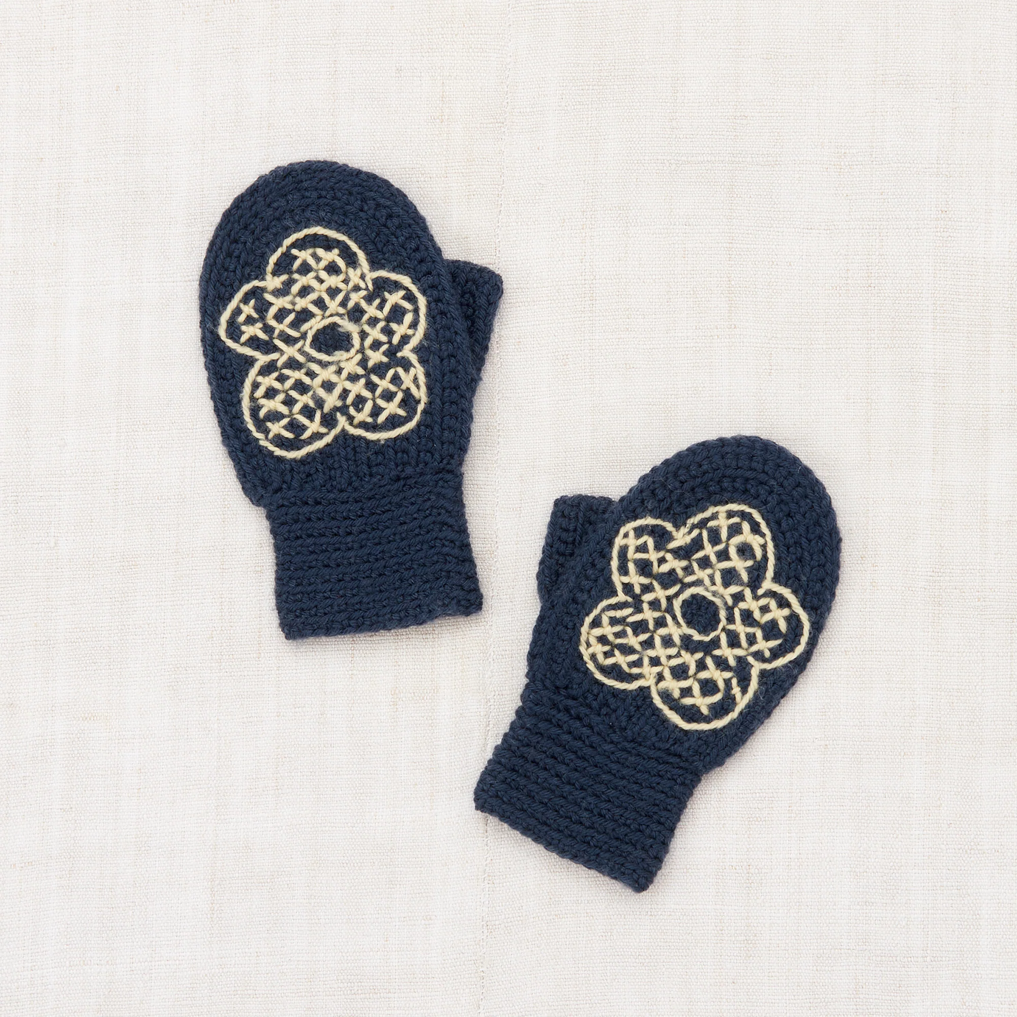 Kids Merino Wool Crochet Blomma Mittens - Galaxy
