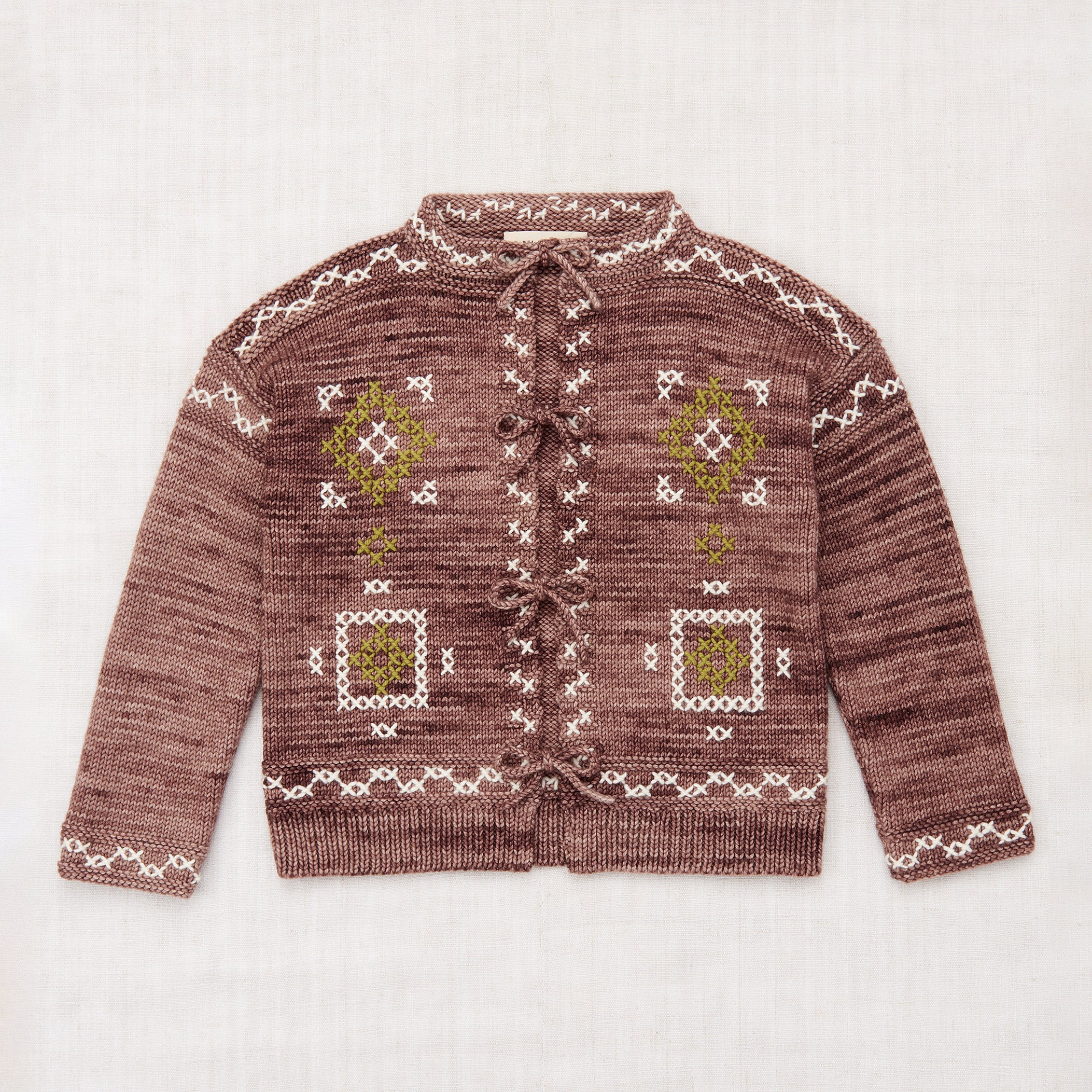 Kids Merino Wool Cross Stitch Bjorn Cardigan - Affogato - Image 2