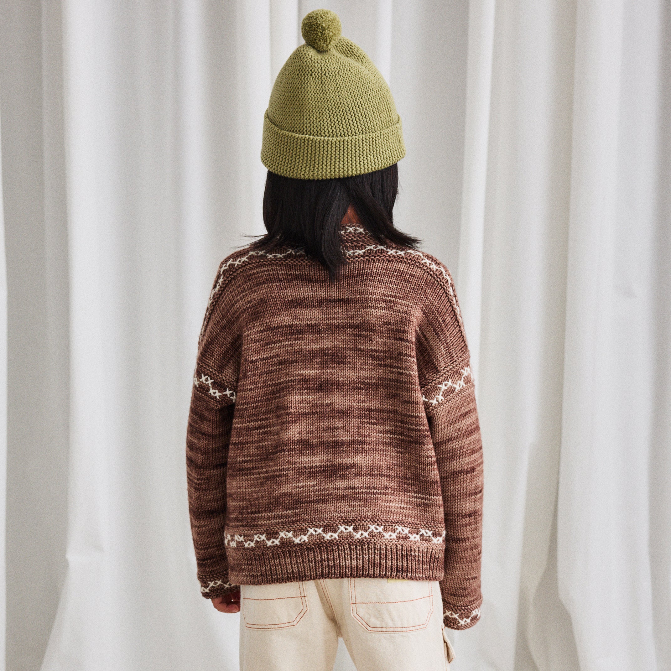 Kids Merino Wool Cross Stitch Bjorn Cardigan - Affogato - Image 5