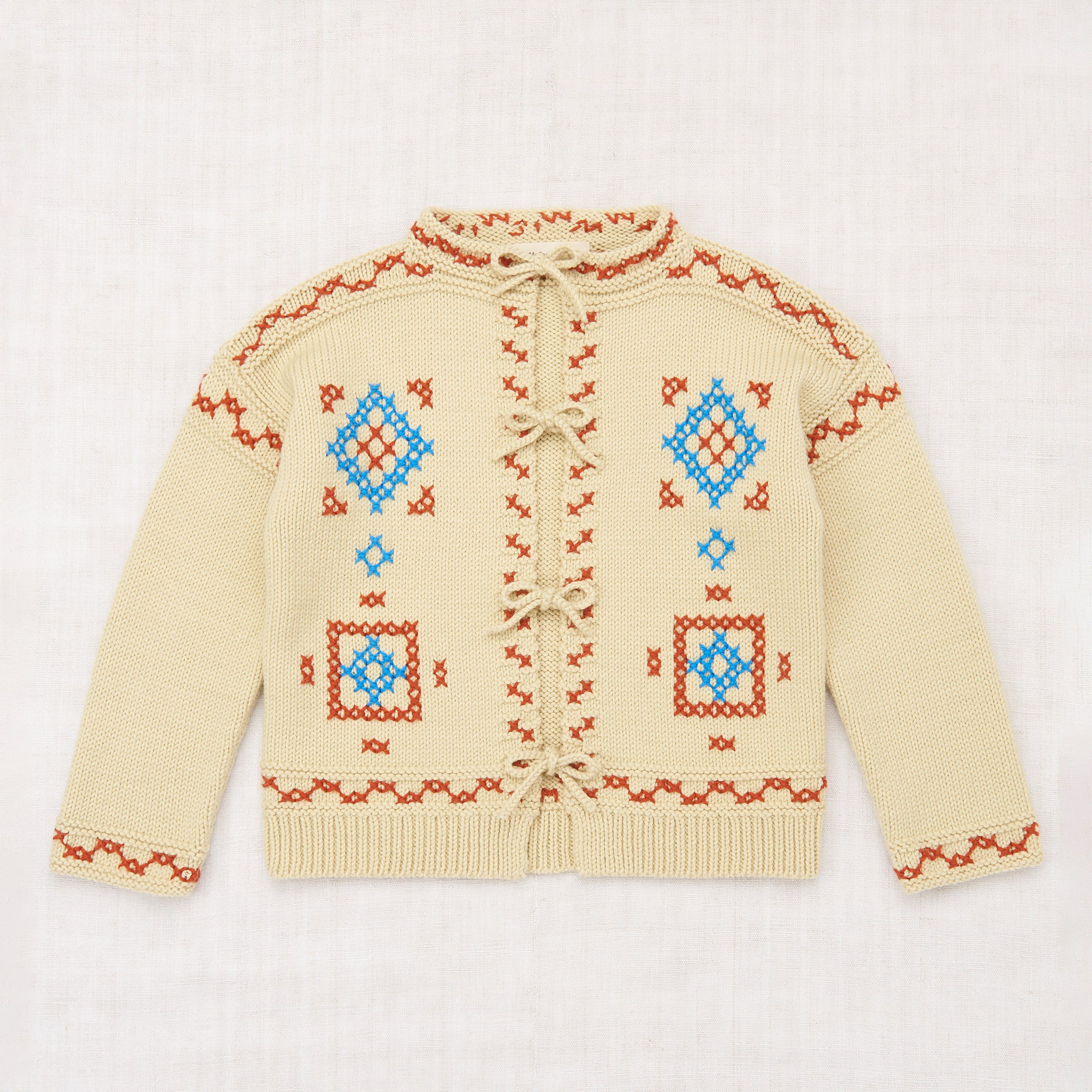Kids Merino Wool Cross Stitch Bjorn Cardigan - Raffia - Image 2