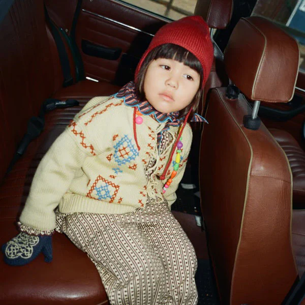 Kids Merino Wool Cross Stitch Bjorn Cardigan - Raffia - Image 4