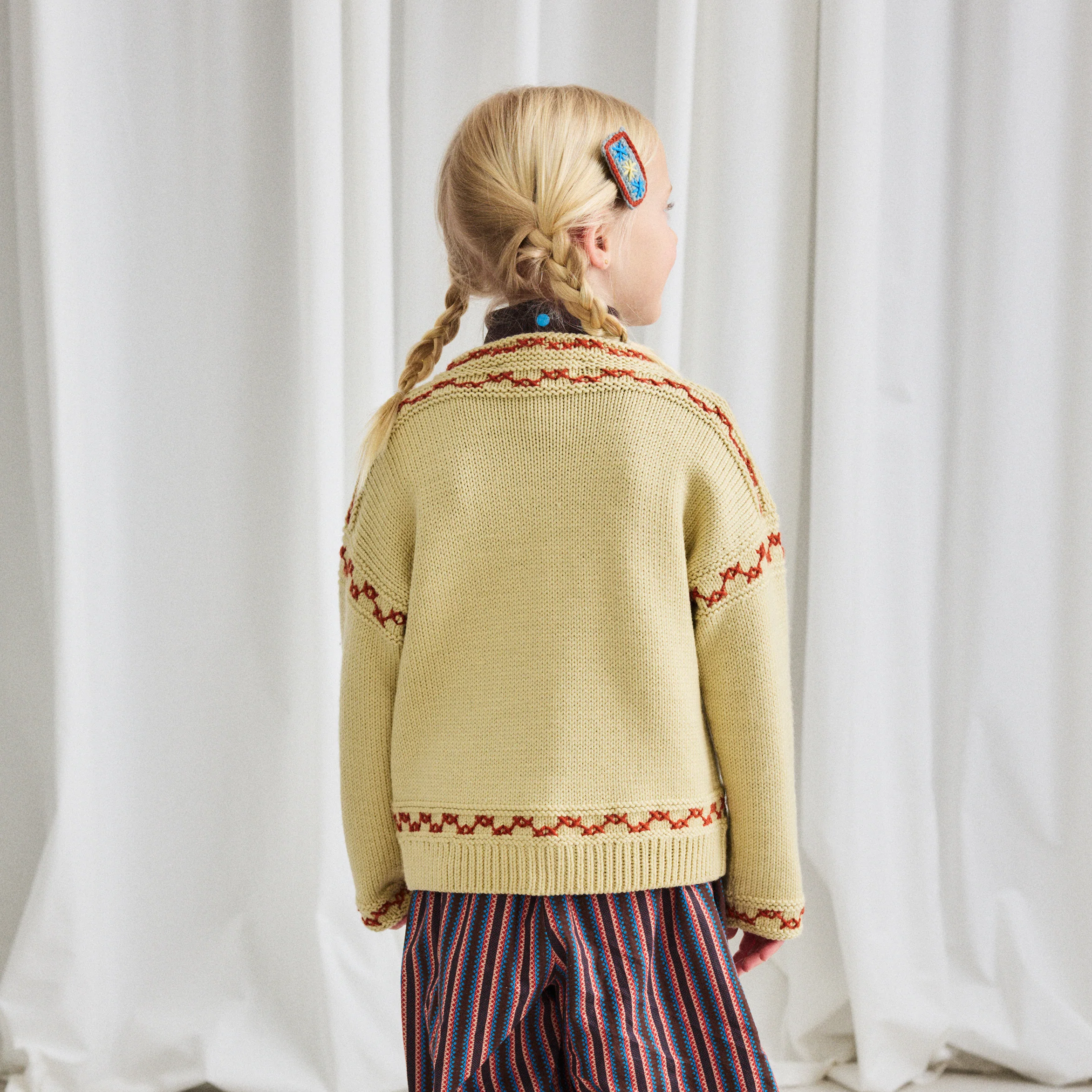 Kids Merino Wool Cross Stitch Bjorn Cardigan - Raffia - Image 5
